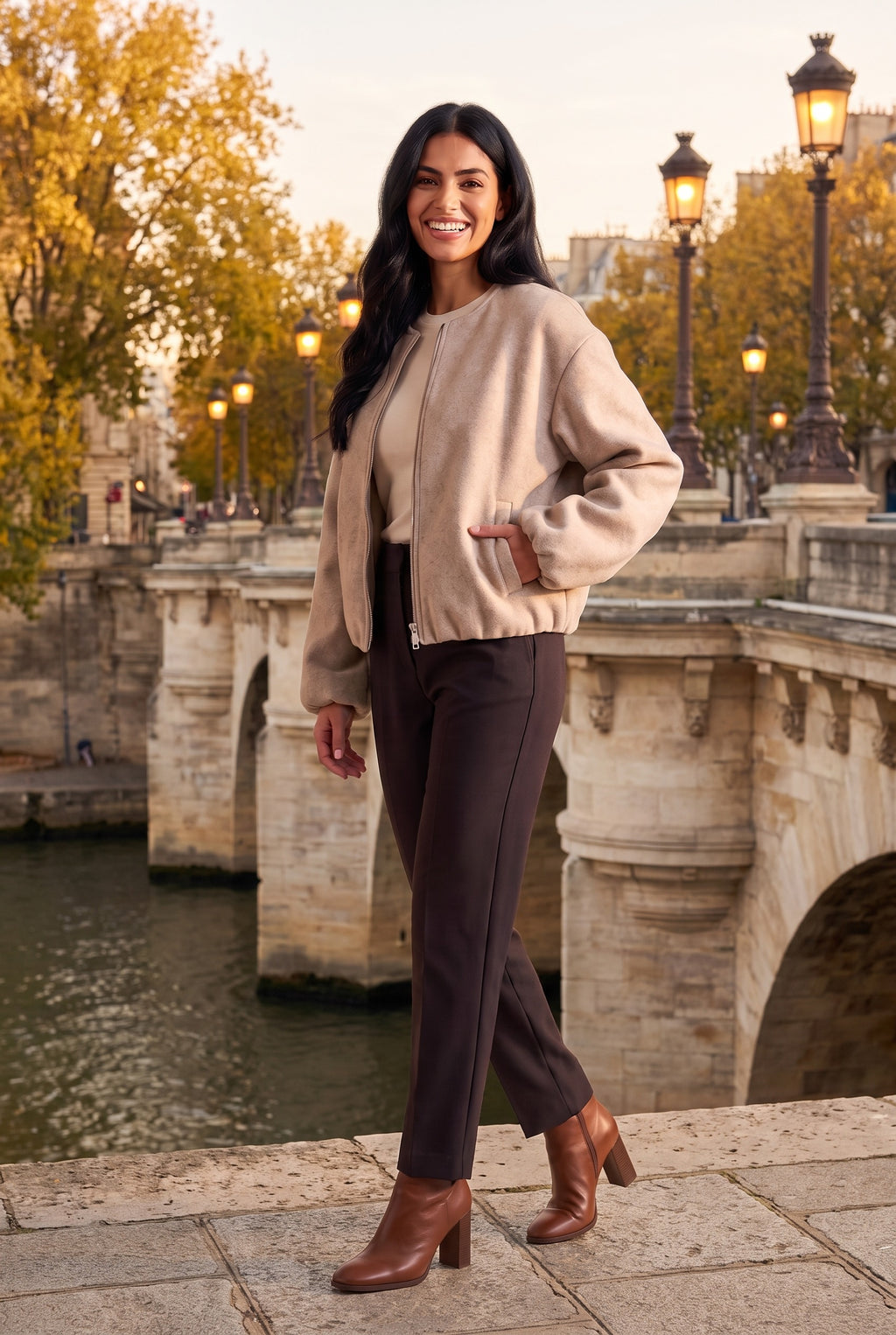 DARCY Fluffy Collarless Cropped Bomber Jacket, lifestyle