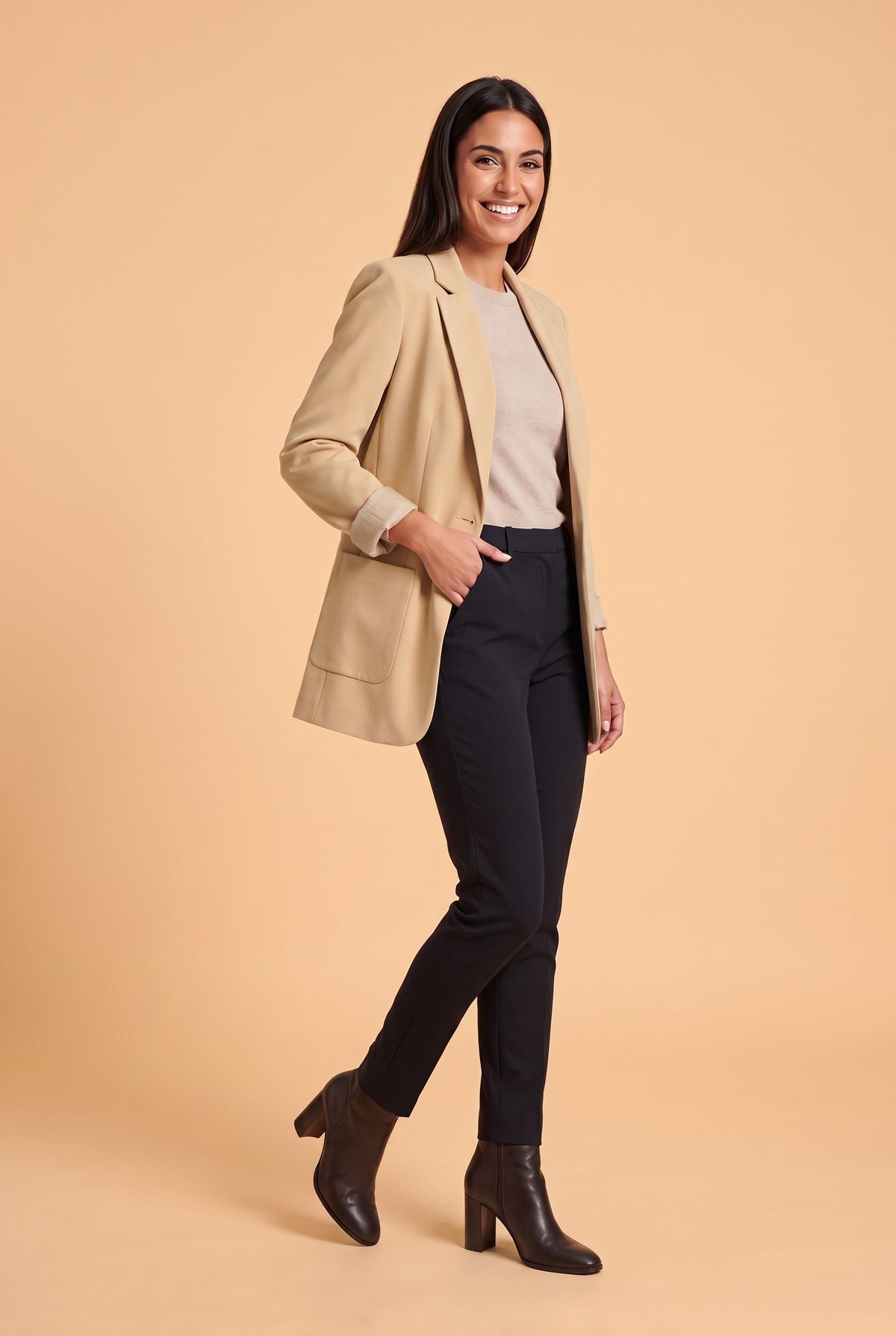 DILYS Longline Blazer in khaki, front