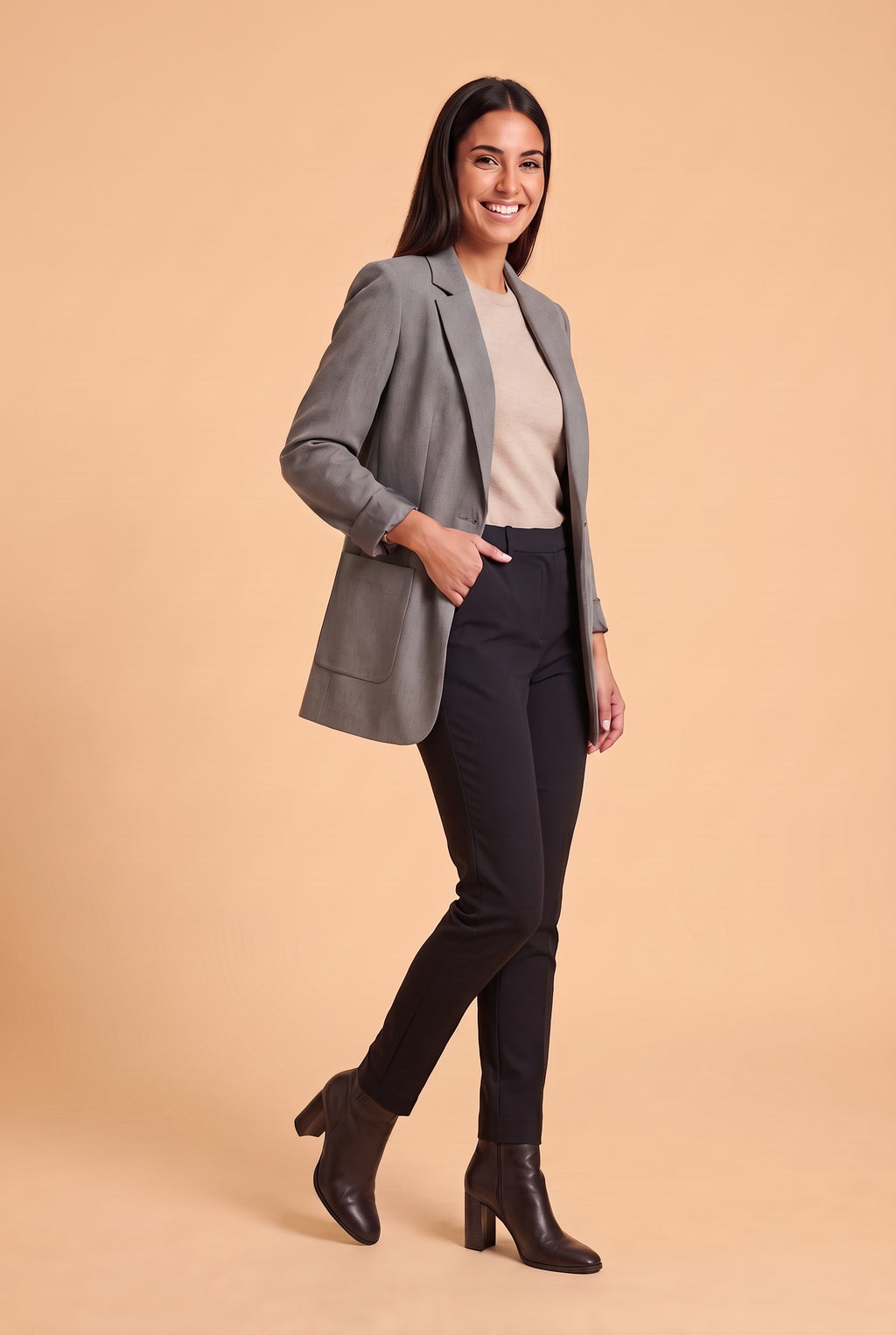 DILYS Longline Blazer in grey, front