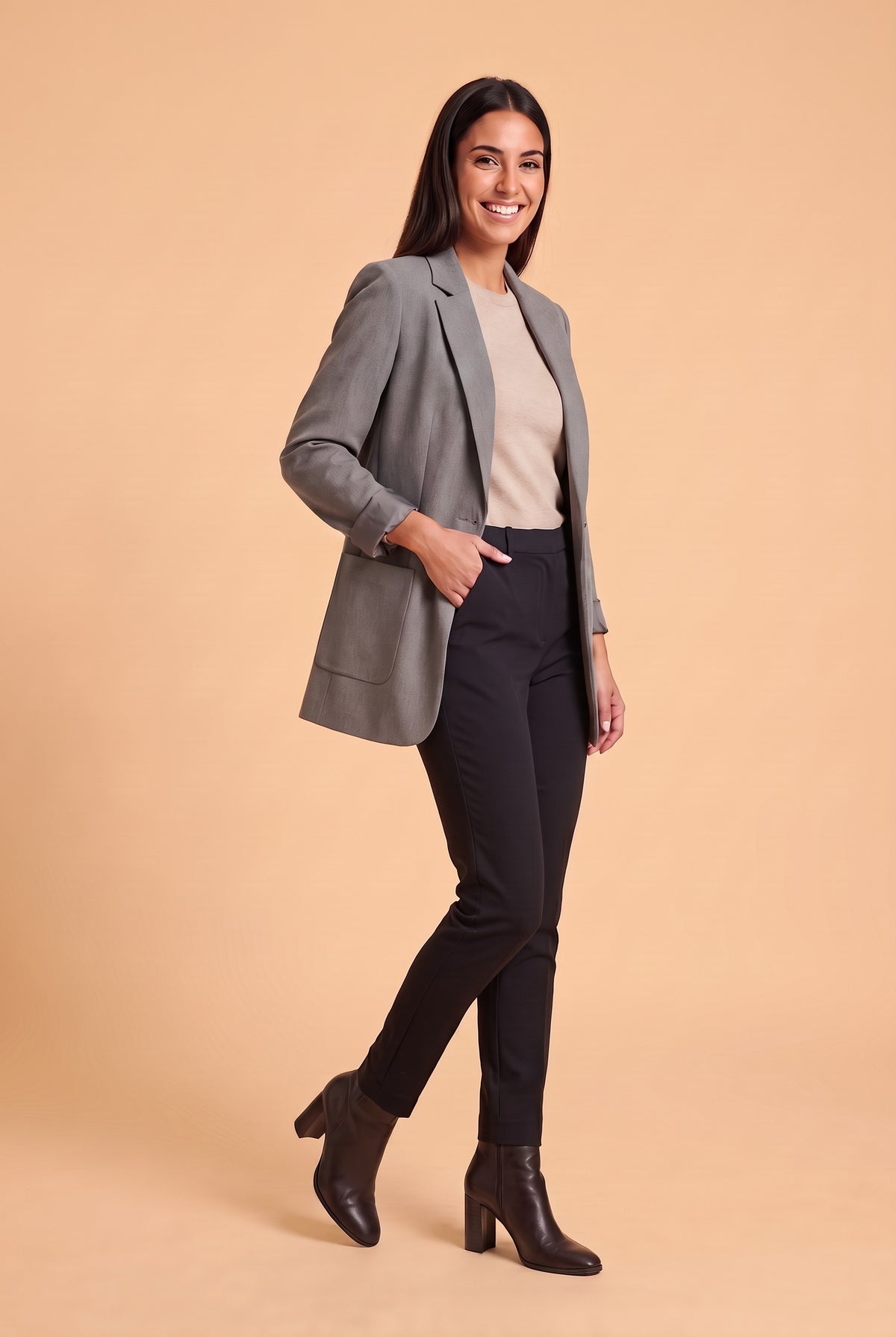 DILYS Longline Blazer in grey, front