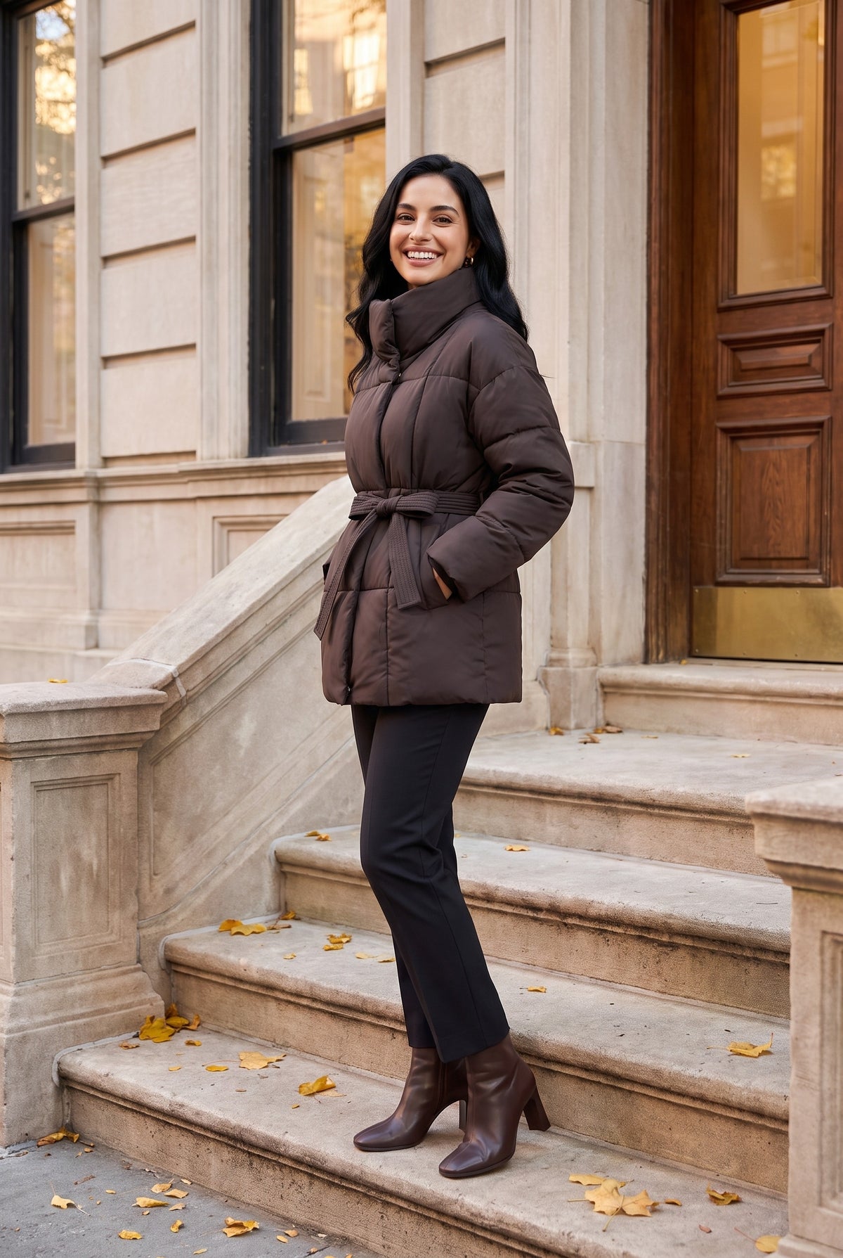 EIRA Belted Funnel Neck Puffer Coat, lifestyle