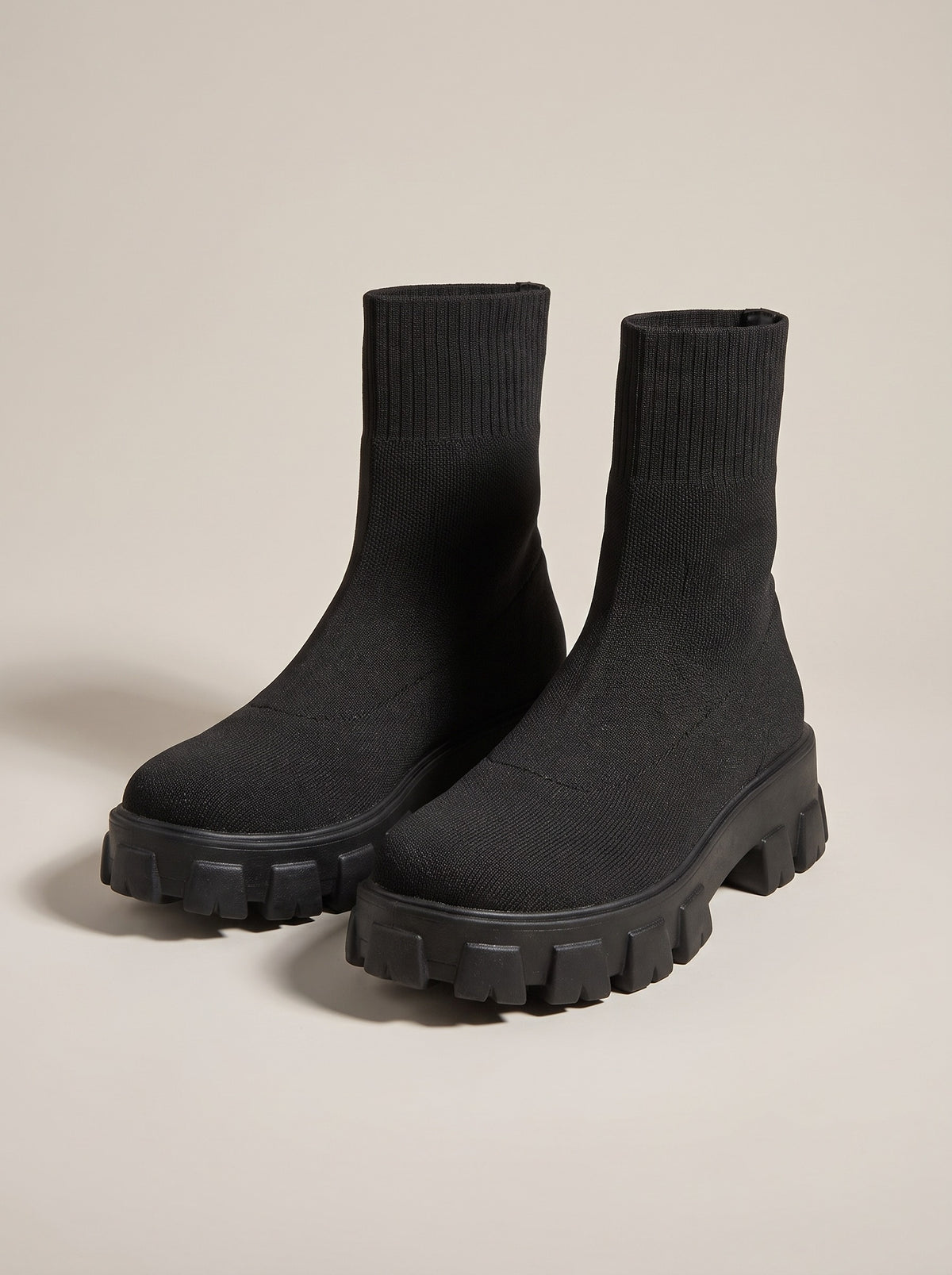 ELIANA Chunky Stretch Knit Ankle Boots in black, front