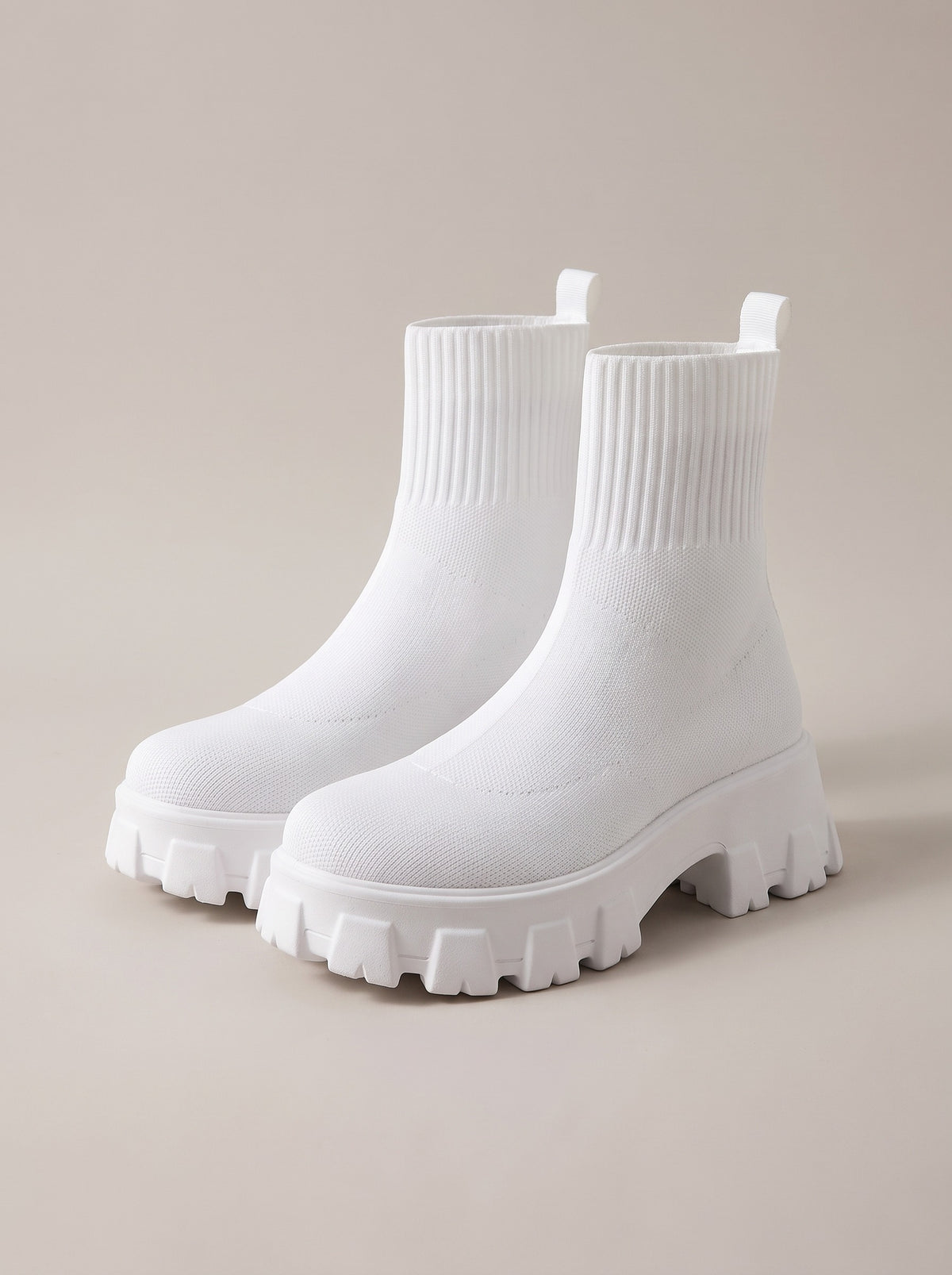 ELIANA Chunky Stretch Knit Ankle Boots in white, front