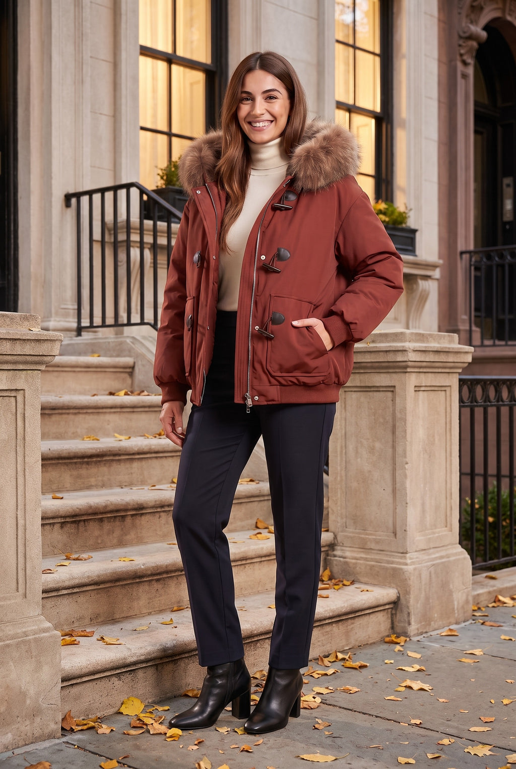 ELSIE Faux Fur Hood Cropped Puffer Jacket, lifestyle