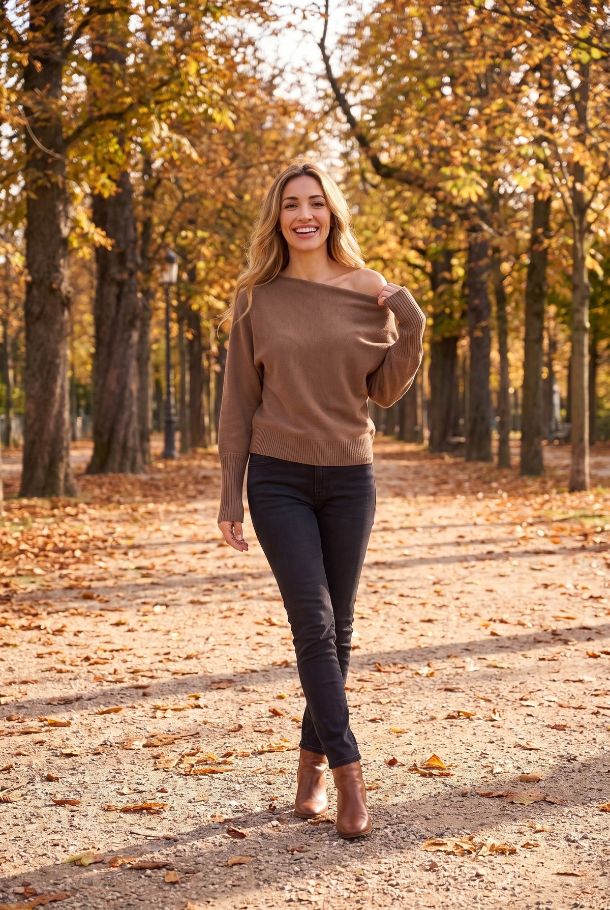 EMBER Ribbed Off Shoulder Batwing Jumper, lifestyle