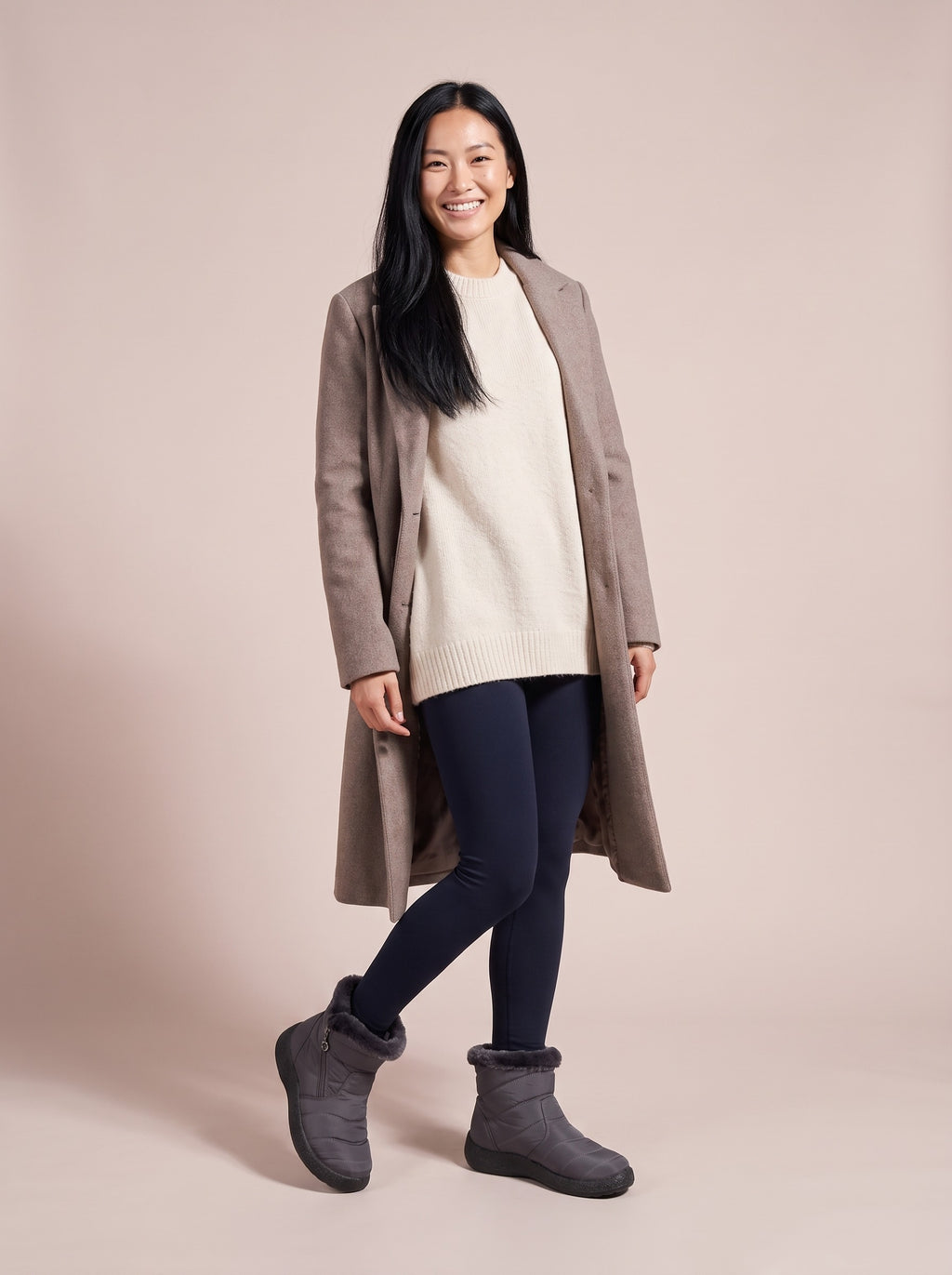 EMERY Quilted Faux Fur Ankle Snow Boots, worn full length
