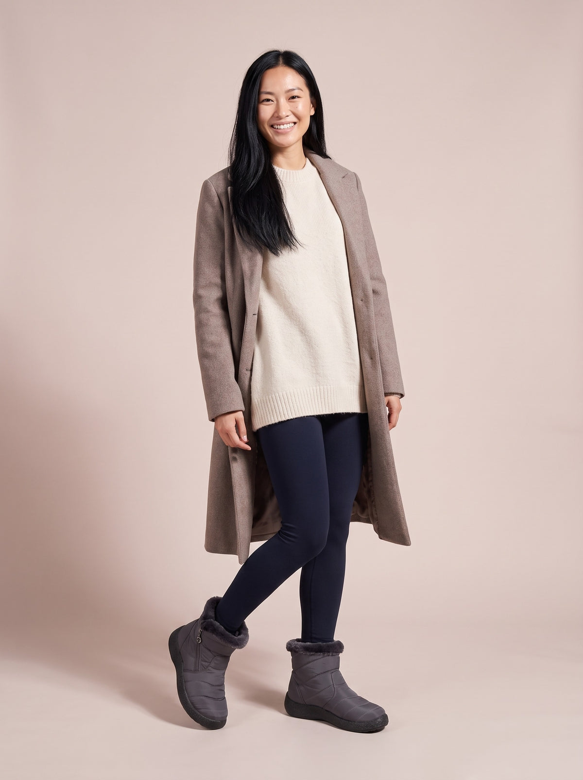 EMERY Quilted Faux Fur Ankle Snow Boots, worn full length