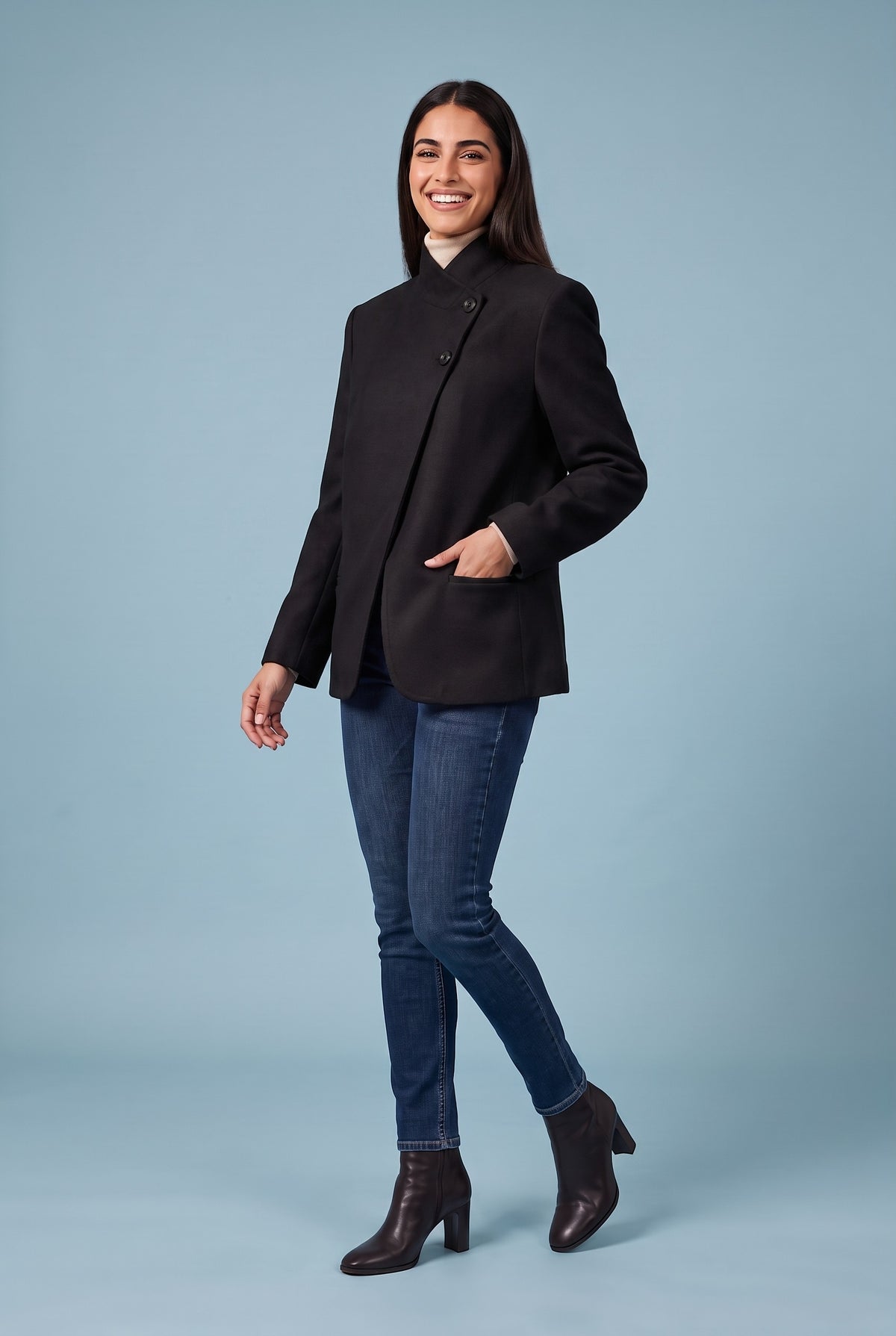 ESTELLA Collarless Tailored Blazer in black, front