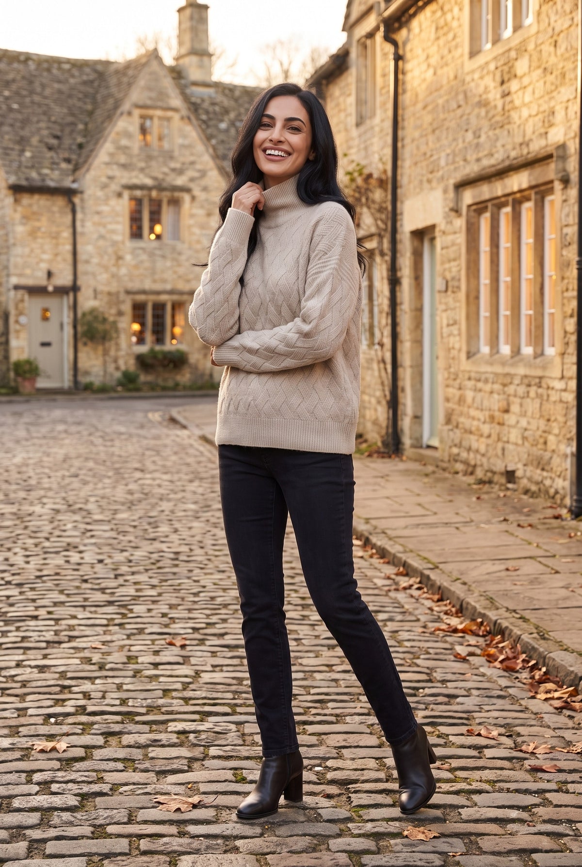 EVANGELINE Chunky Cable Knit Oversized Jumper, lifestyle