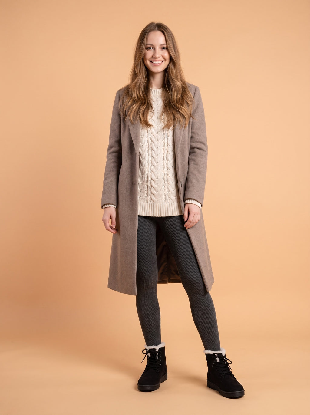 FINLEY Lace Up Fleece Lined Faux Suede Ankle Boots, worn full length