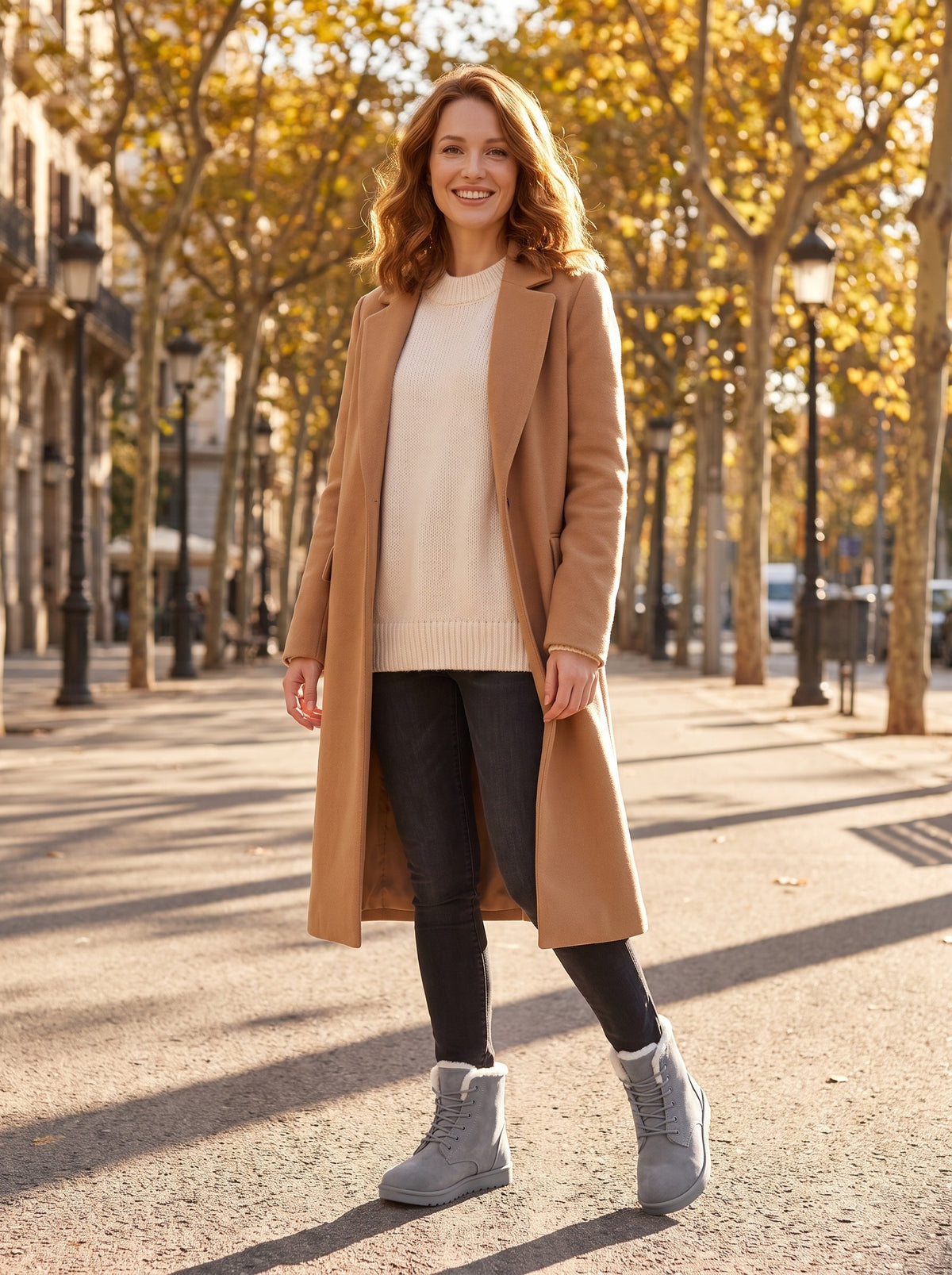 FINLEY Lace Up Fleece Lined Faux Suede Ankle Boots, worn full length