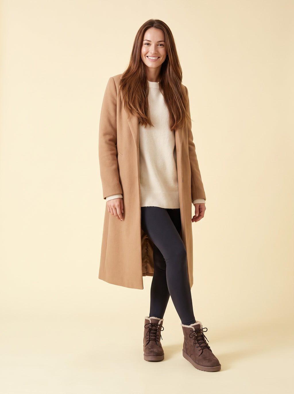 FINLEY Lace Up Fleece Lined Faux Suede Ankle Boots, worn full length