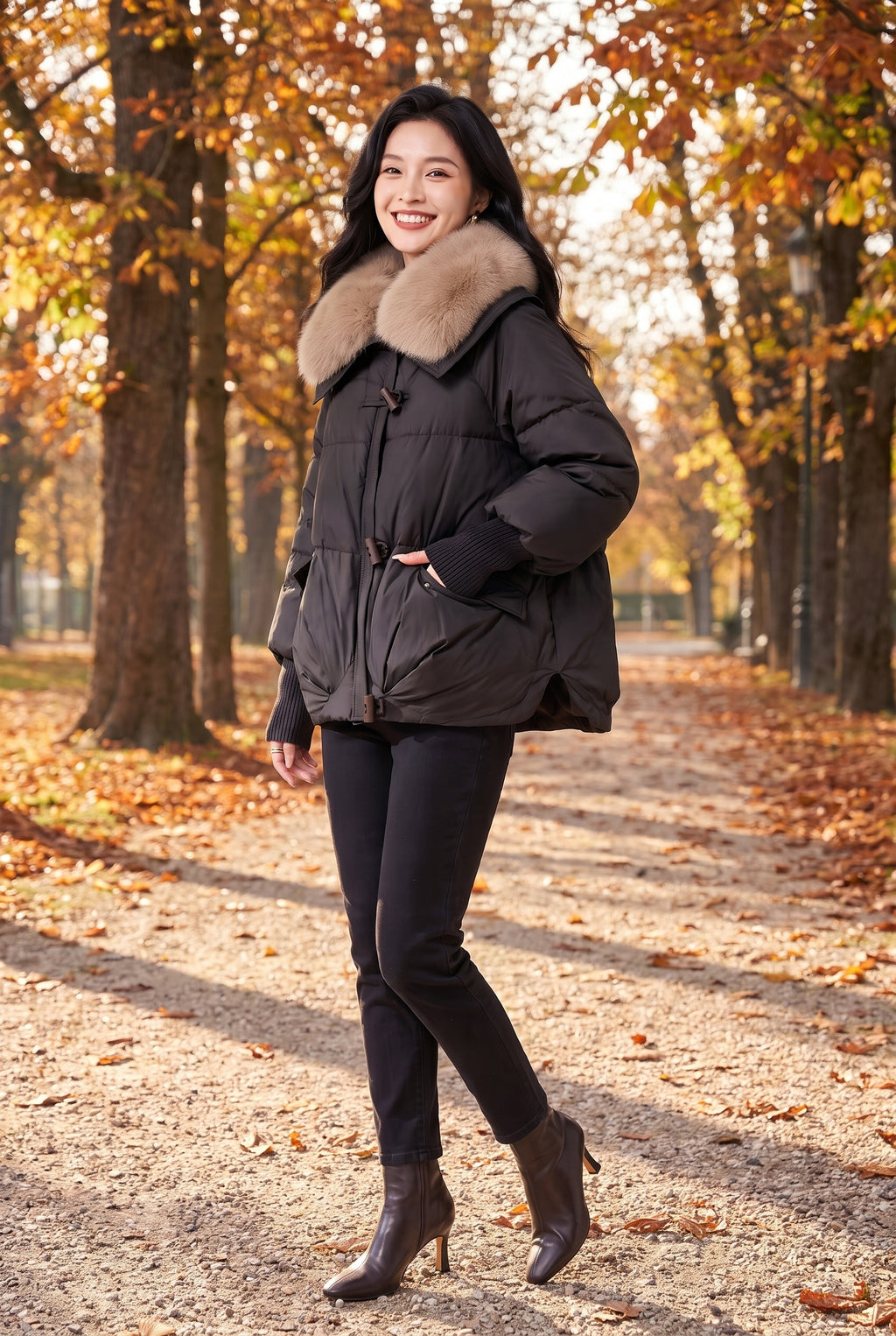 FIONA Faux Fur Collar Puffer Jacket, lifestyle