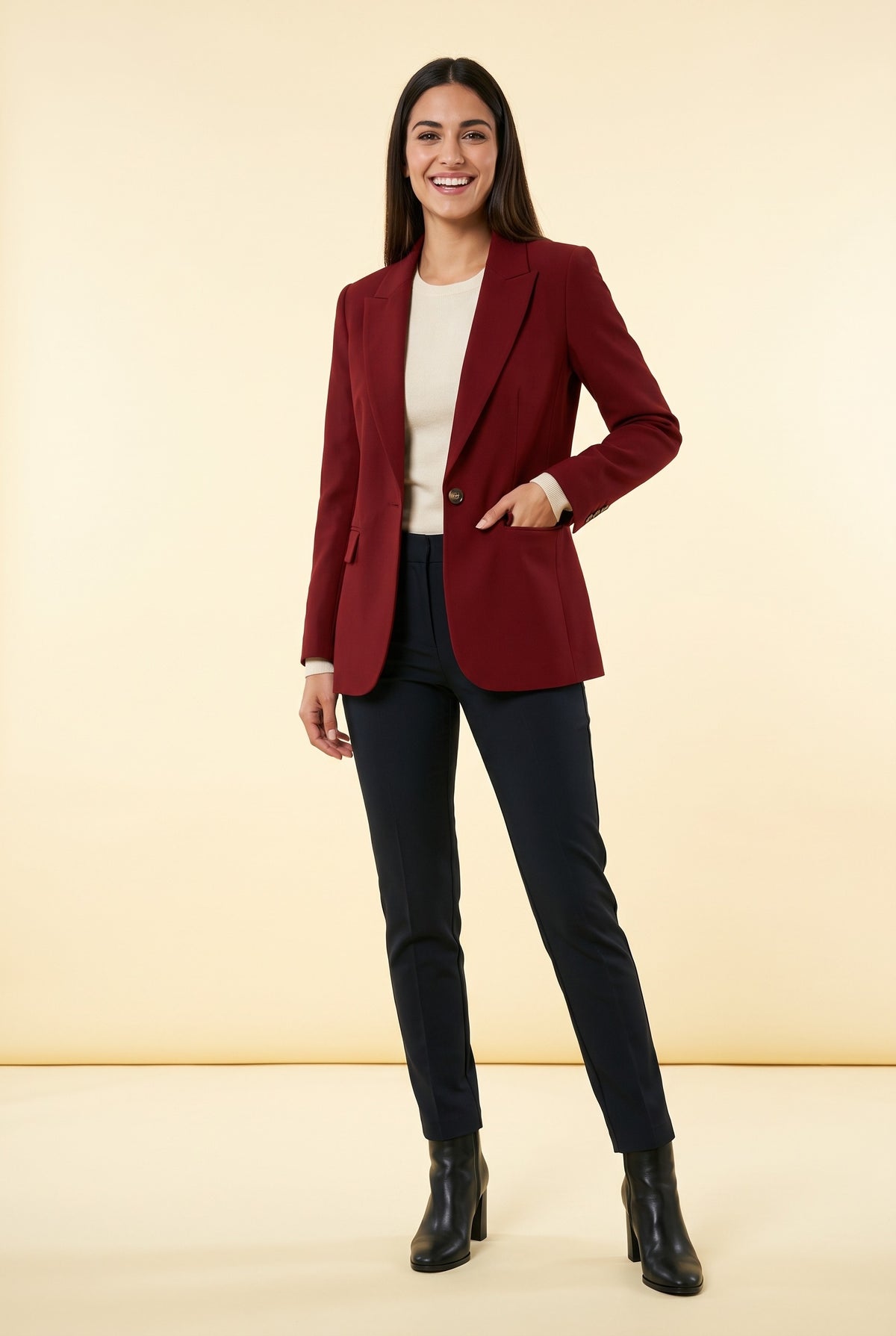 FRANCESCA One Button Tailored Blazer in wine, front