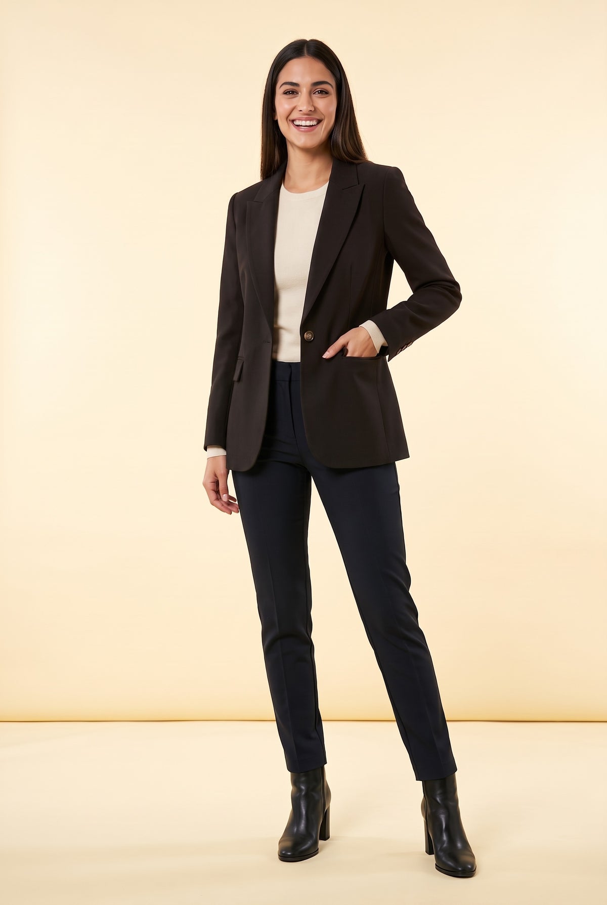 FRANCESCA One Button Tailored Blazer in black, front