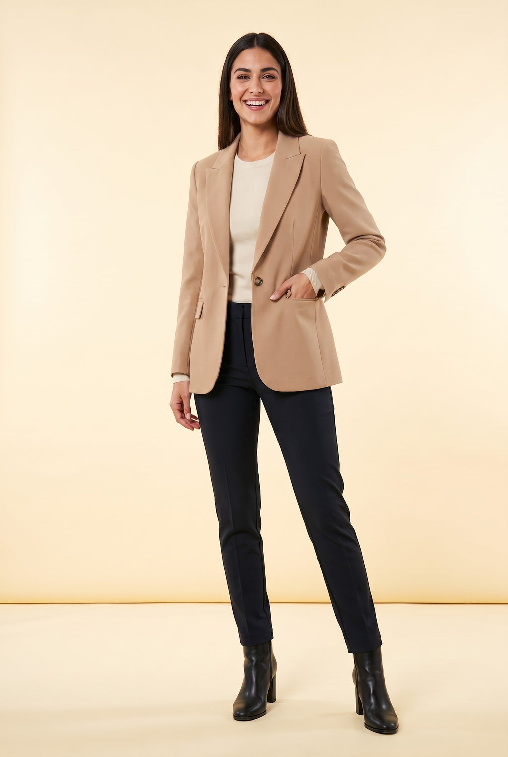 FRANCESCA One Button Tailored Blazer in beige, front