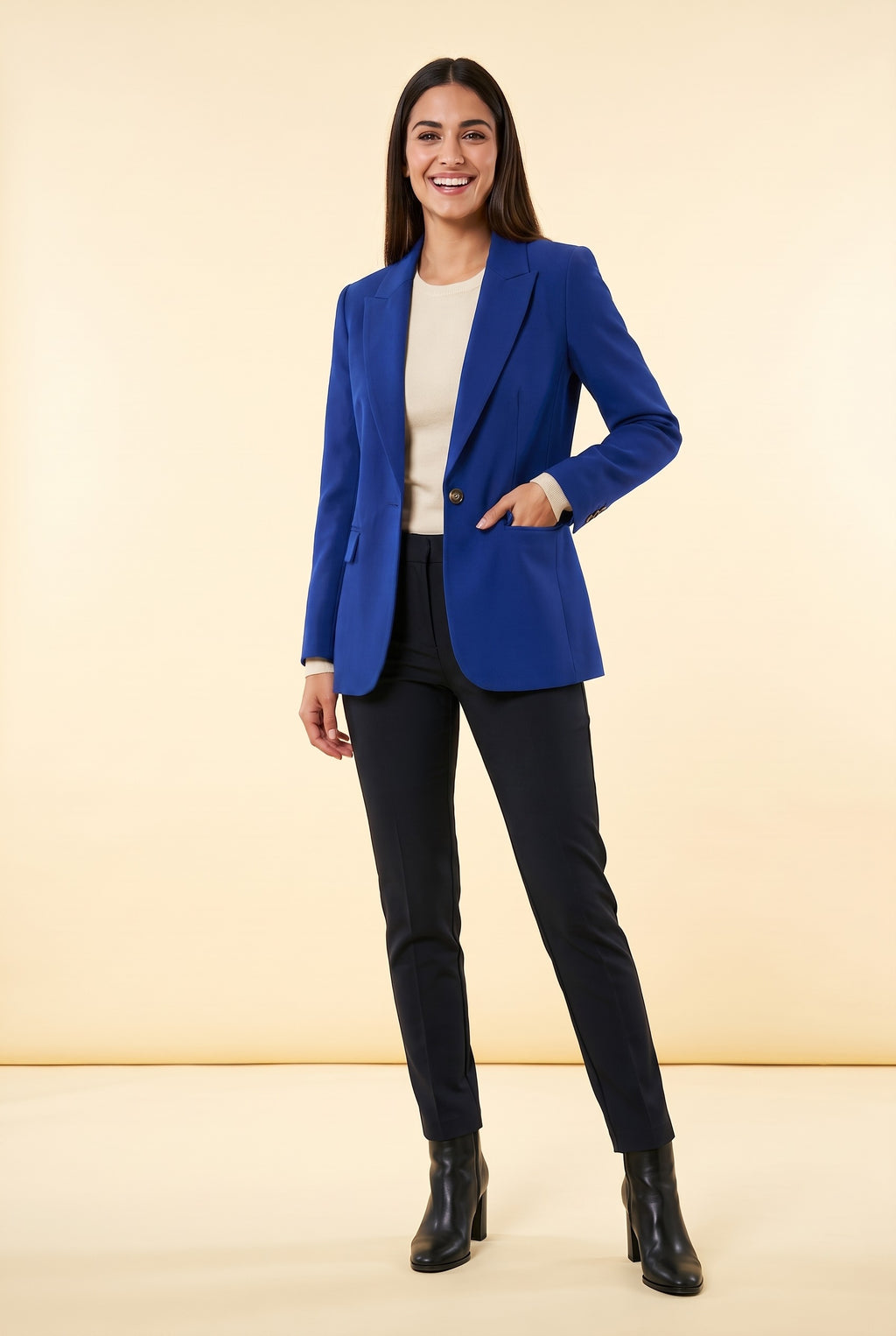 FRANCESCA One Button Tailored Blazer in blue, front