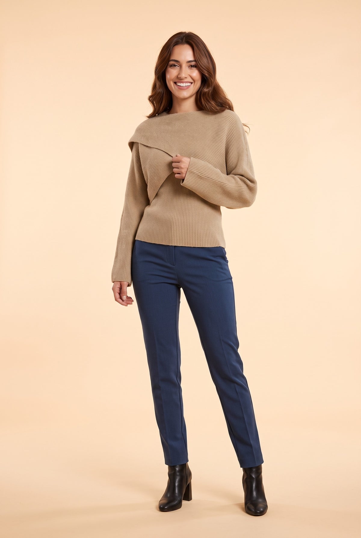 GABRIELLA Wrap Front Cropped Jumper in khaki, front
