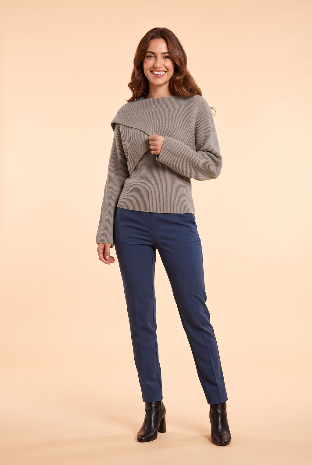 GABRIELLA Wrap Front Cropped Jumper in grey, front
