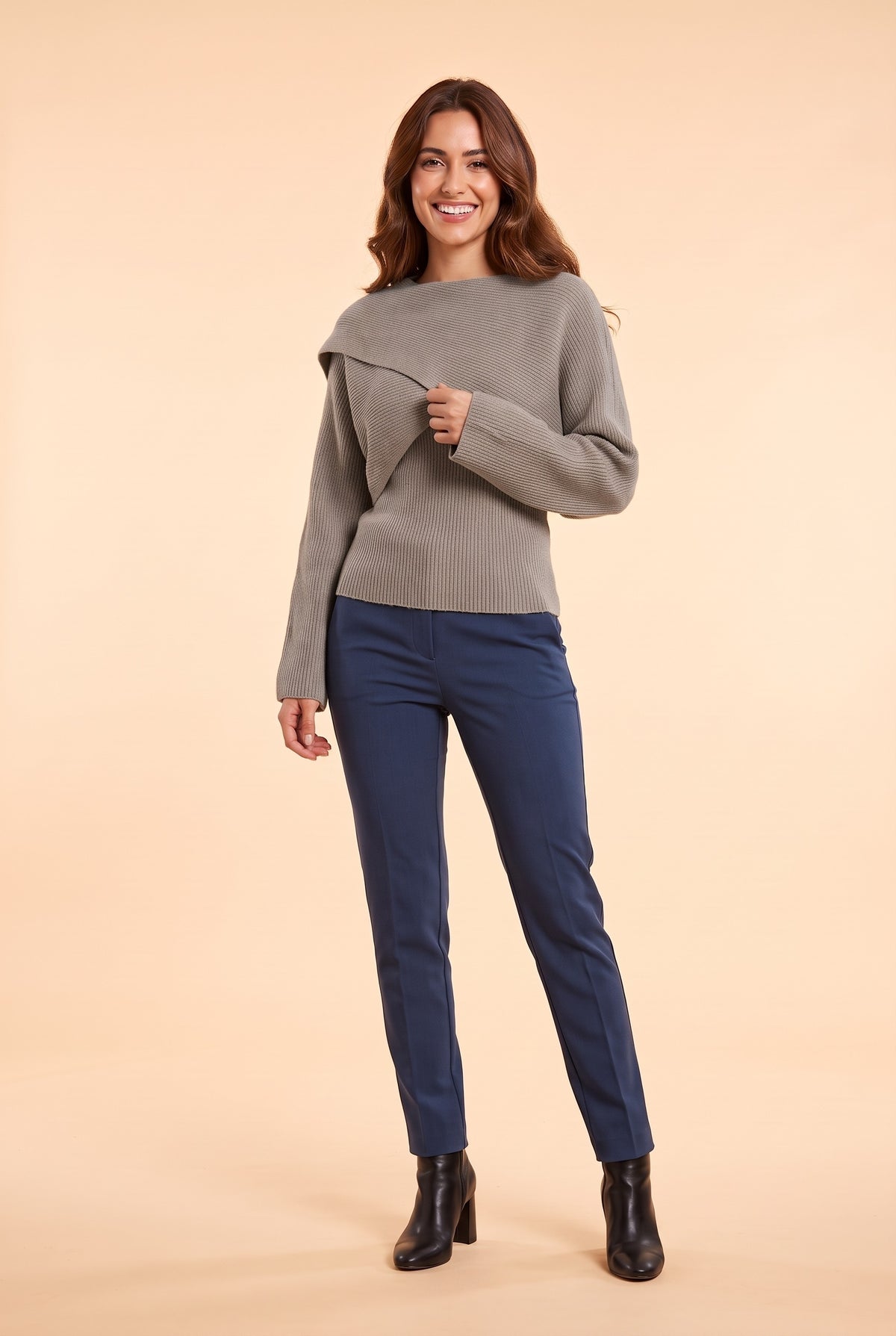 GABRIELLA Wrap Front Cropped Jumper in grey, front