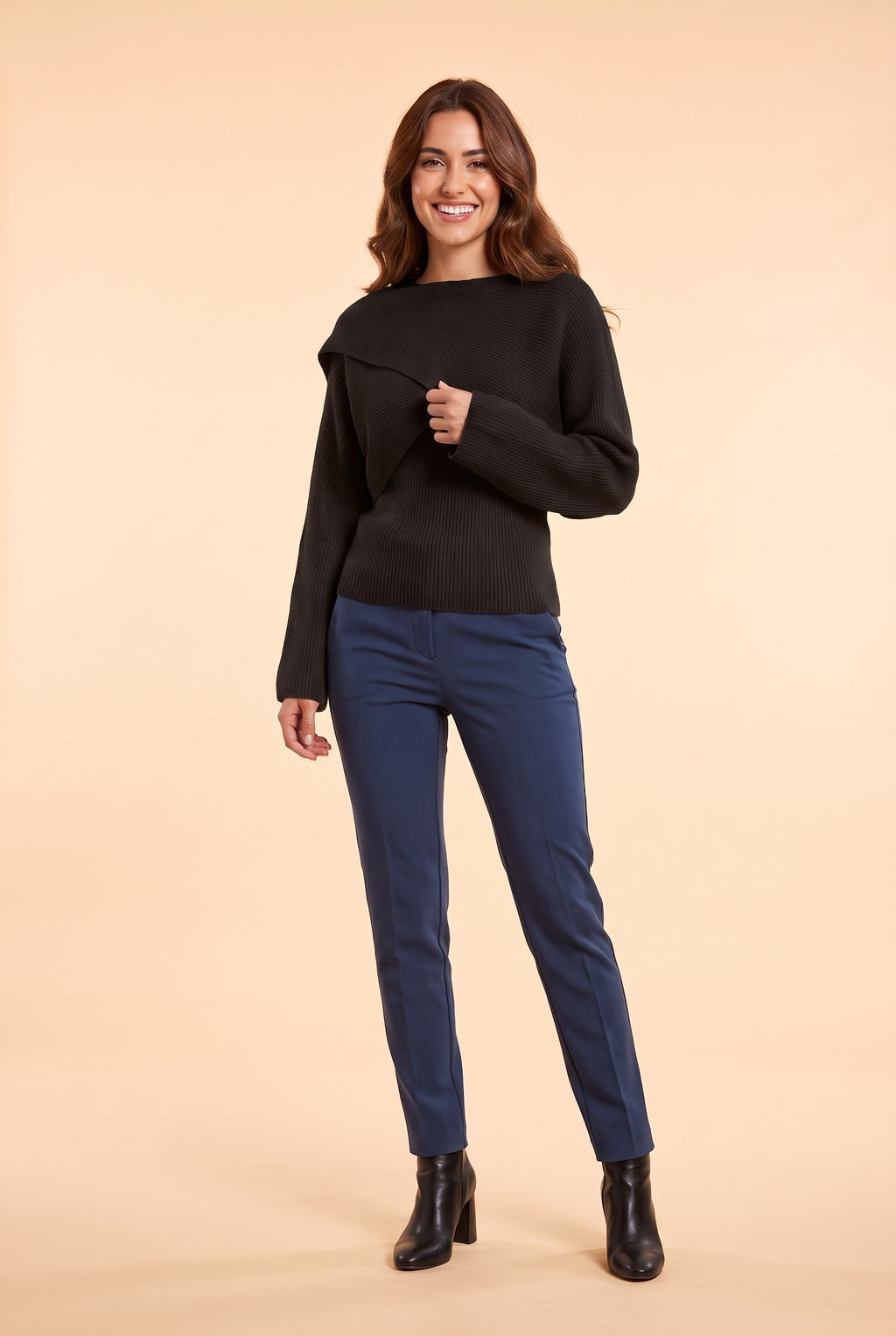 GABRIELLA Wrap Front Cropped Jumper in black, front