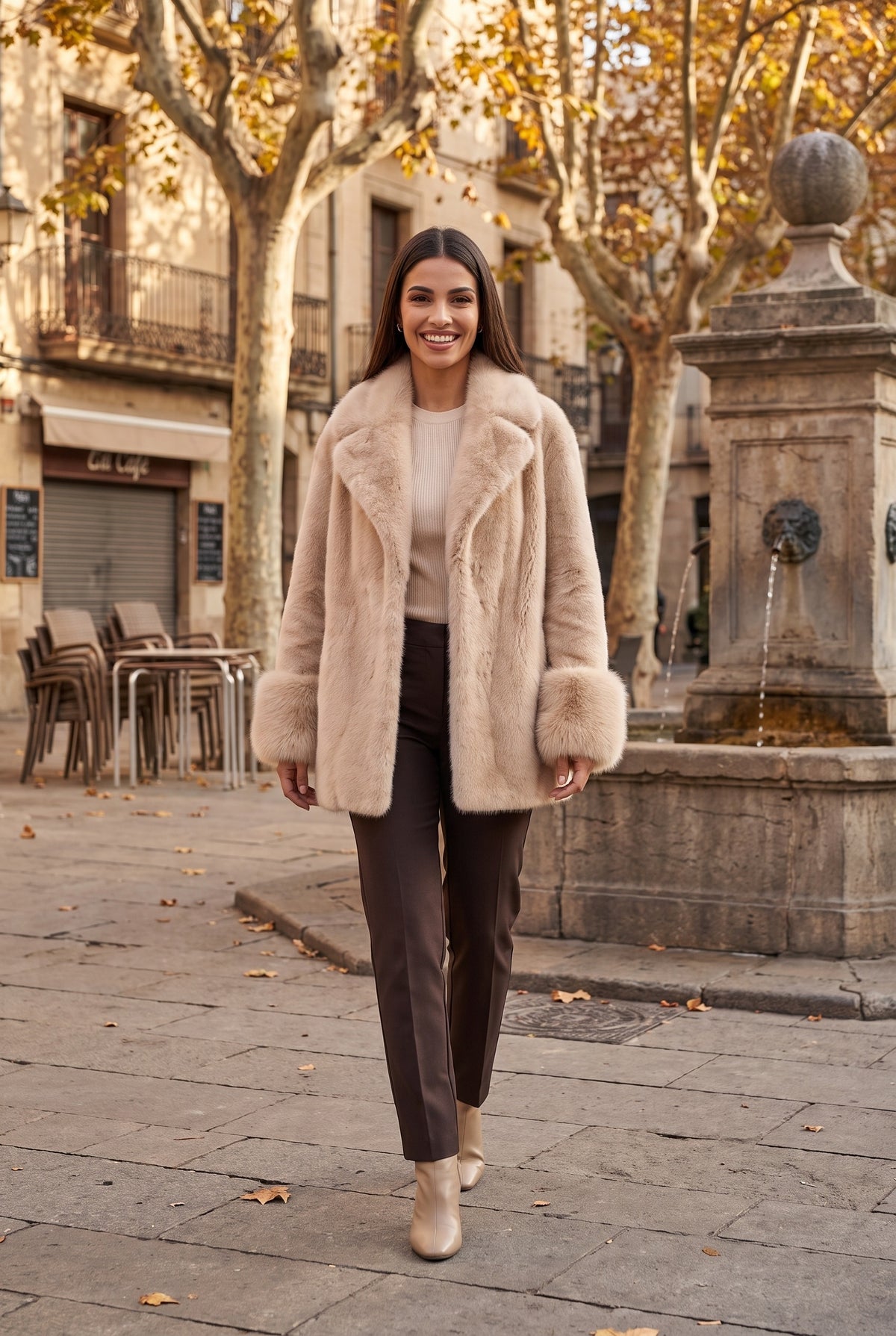 GIA Faux Fur Collar Longline Coat, lifestyle