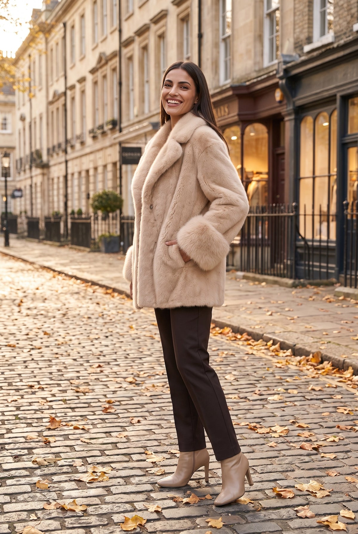 GIA Faux Fur Collar Longline Coat, lifestyle