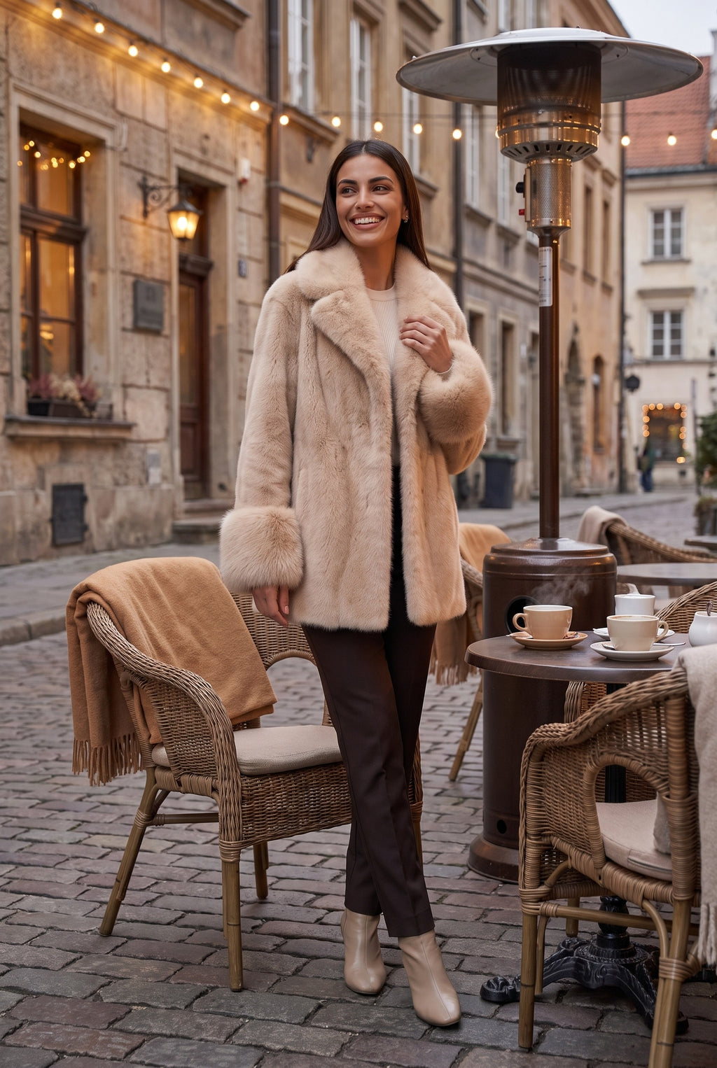 GIA Faux Fur Collar Longline Coat, lifestyle