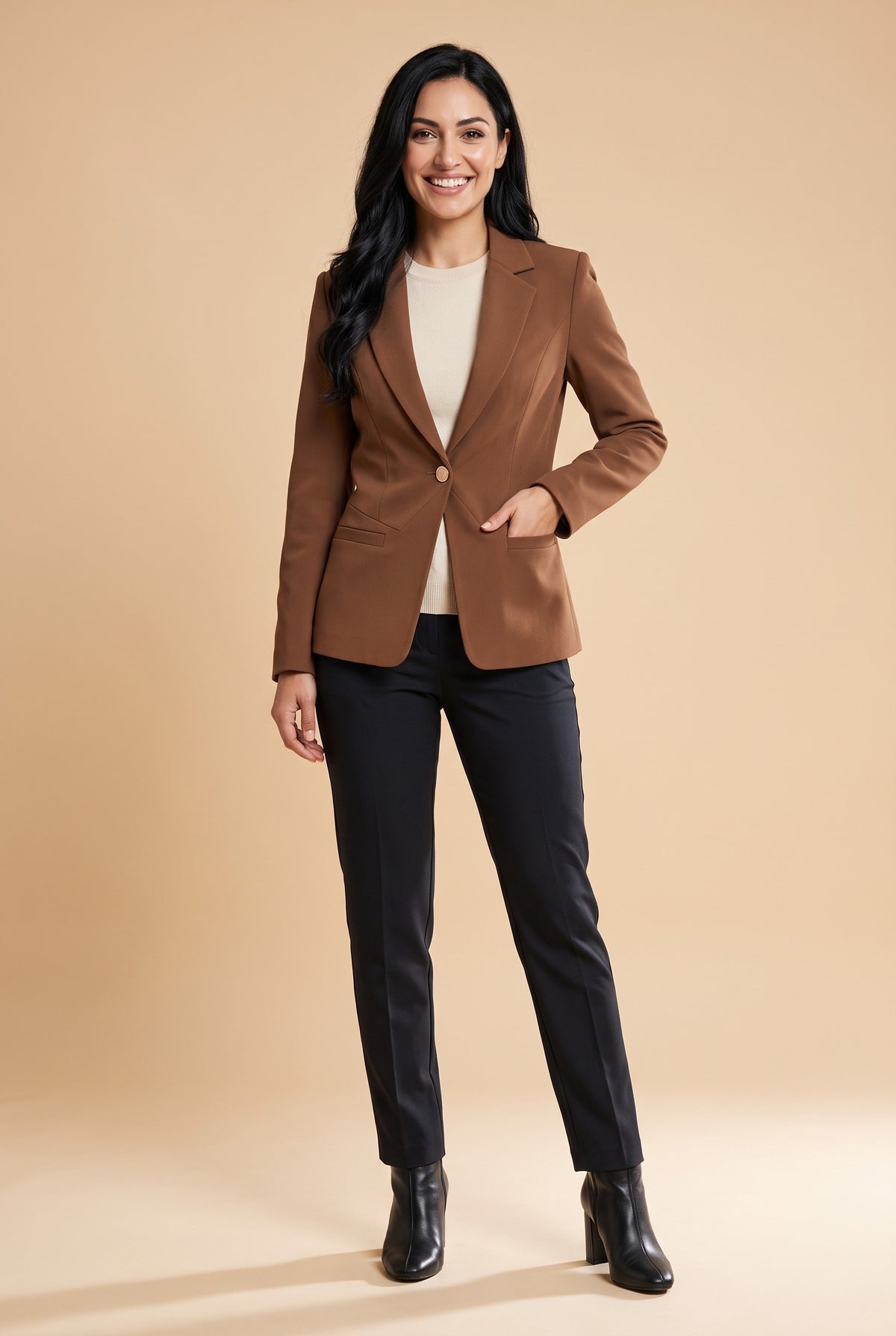 GIOVANNA Fitted Cropped Blazer in brown, front