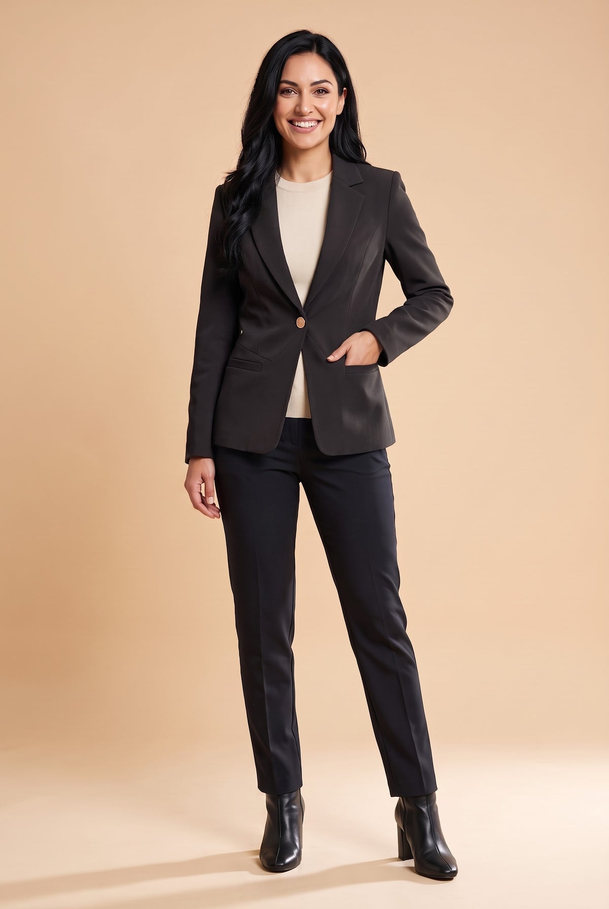 GIOVANNA Fitted Cropped Blazer in black, front