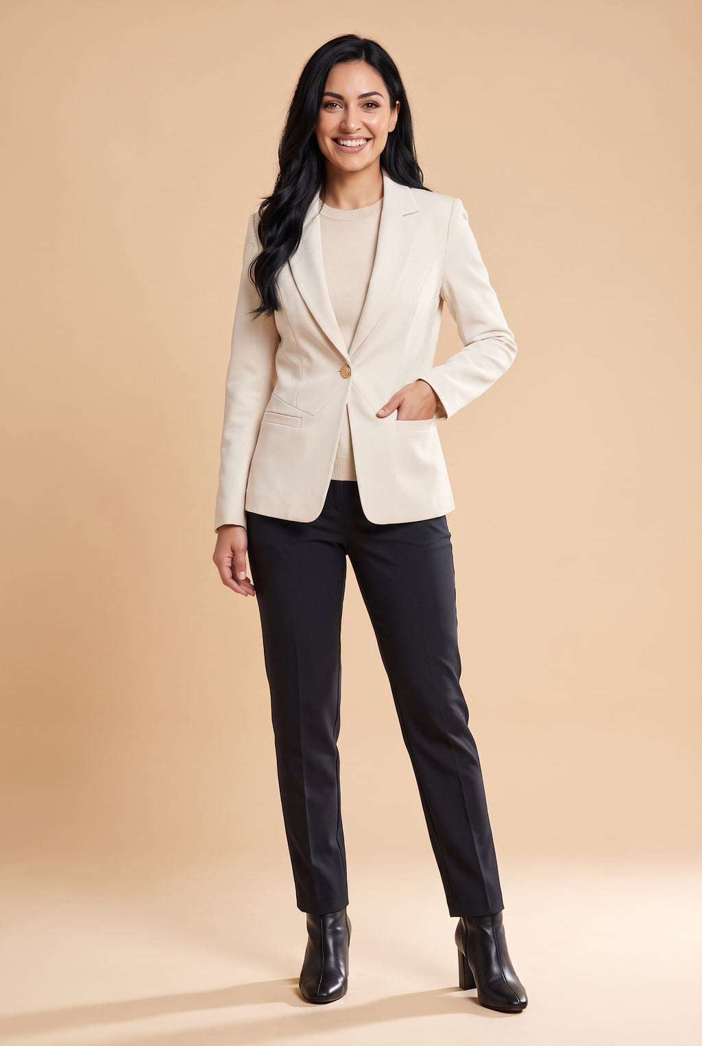 GIOVANNA Fitted Cropped Blazer in off-white, front