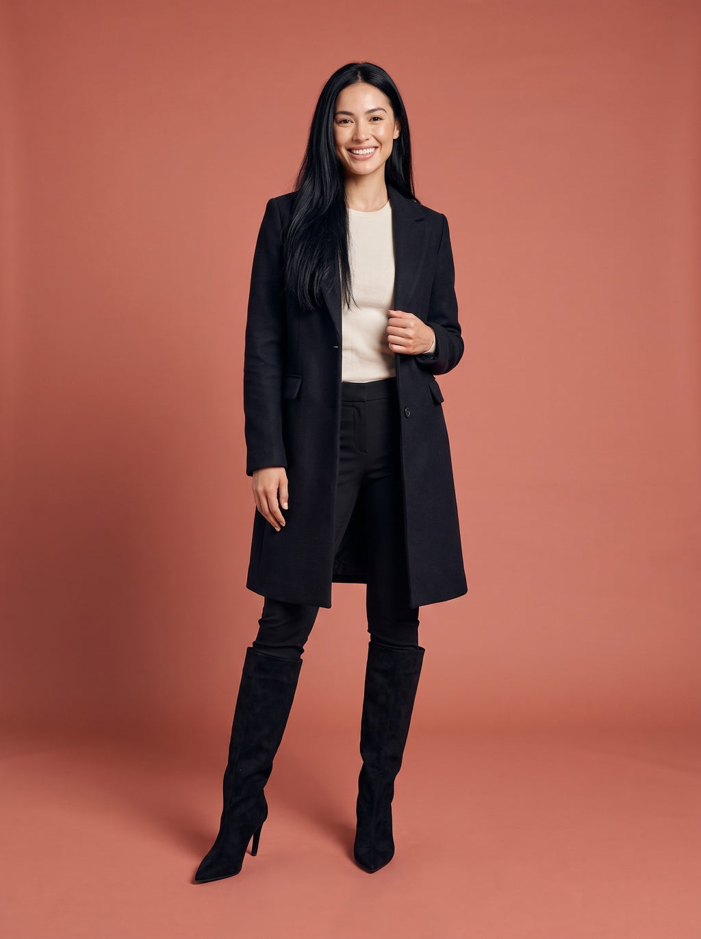 HALLE Slouch Faux Suede Stiletto Knee High Boots, worn full length