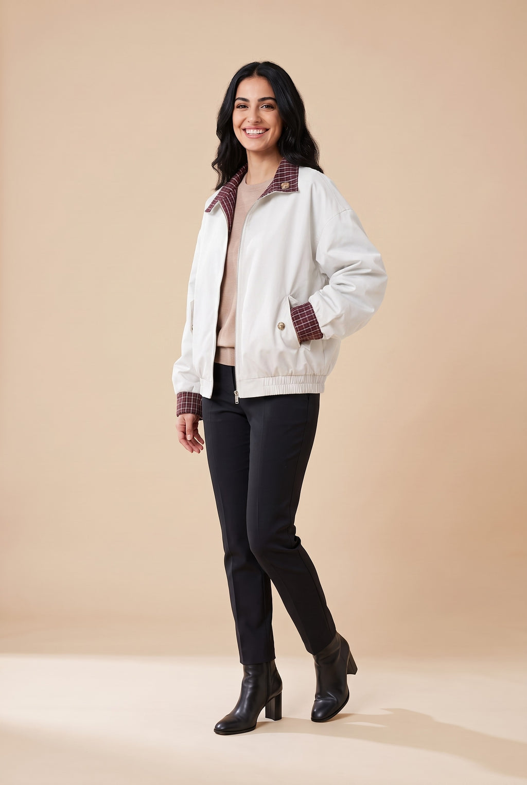 HARLOW Reversible High Neck Jacket in white, front