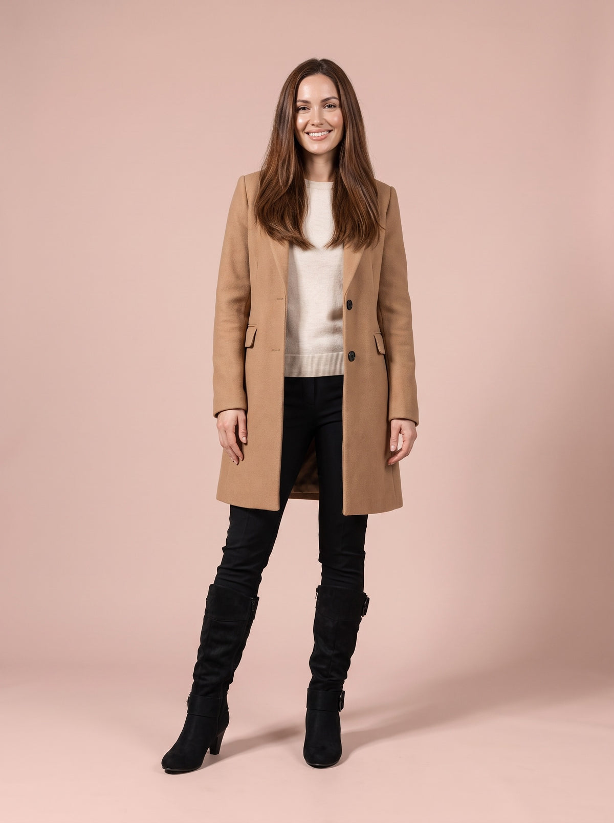 HAVEN Buckle Faux Suede Heeled Knee High Boots, worn full length
