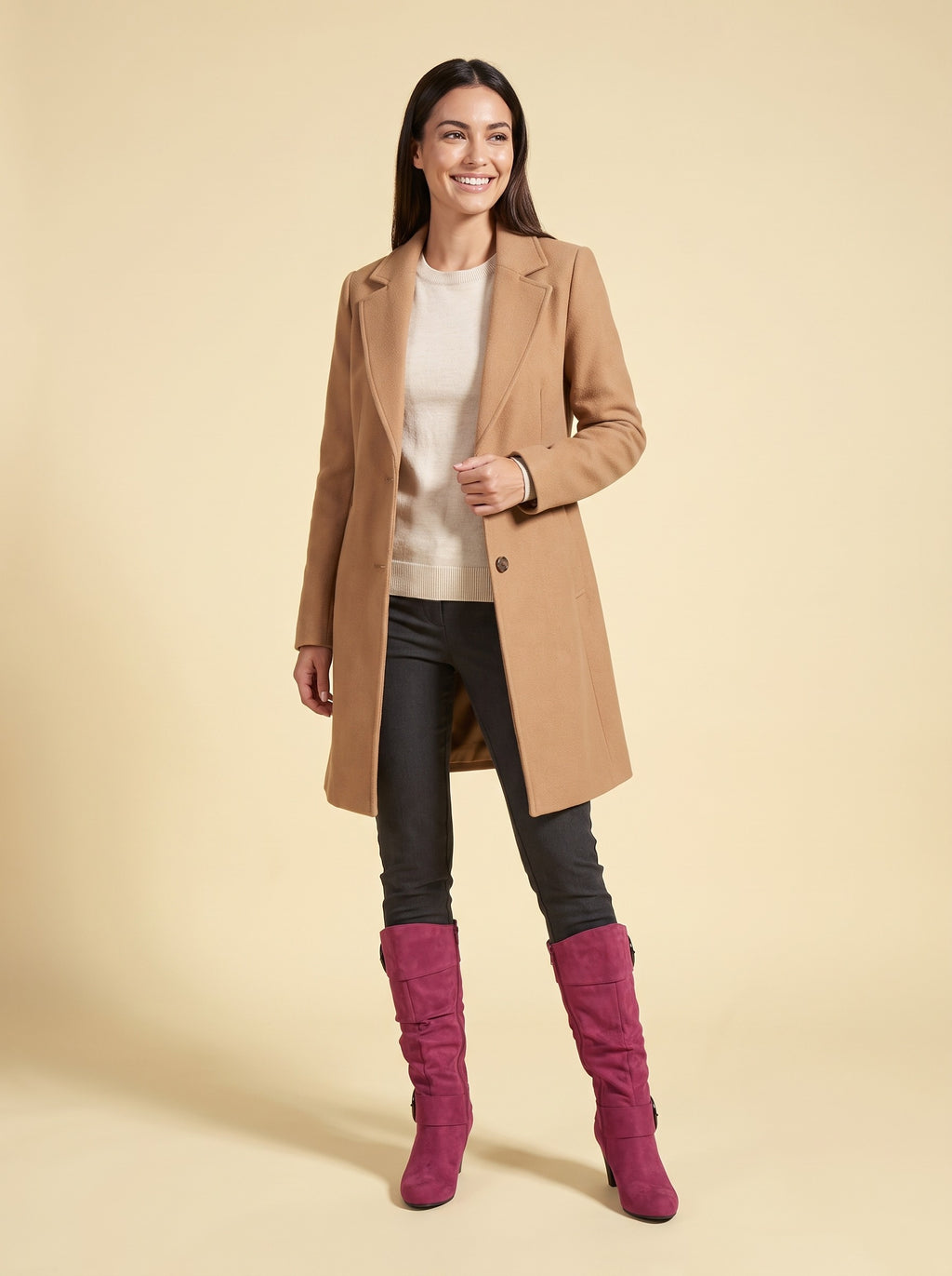 HAVEN Buckle Faux Suede Heeled Knee High Boots, worn full length