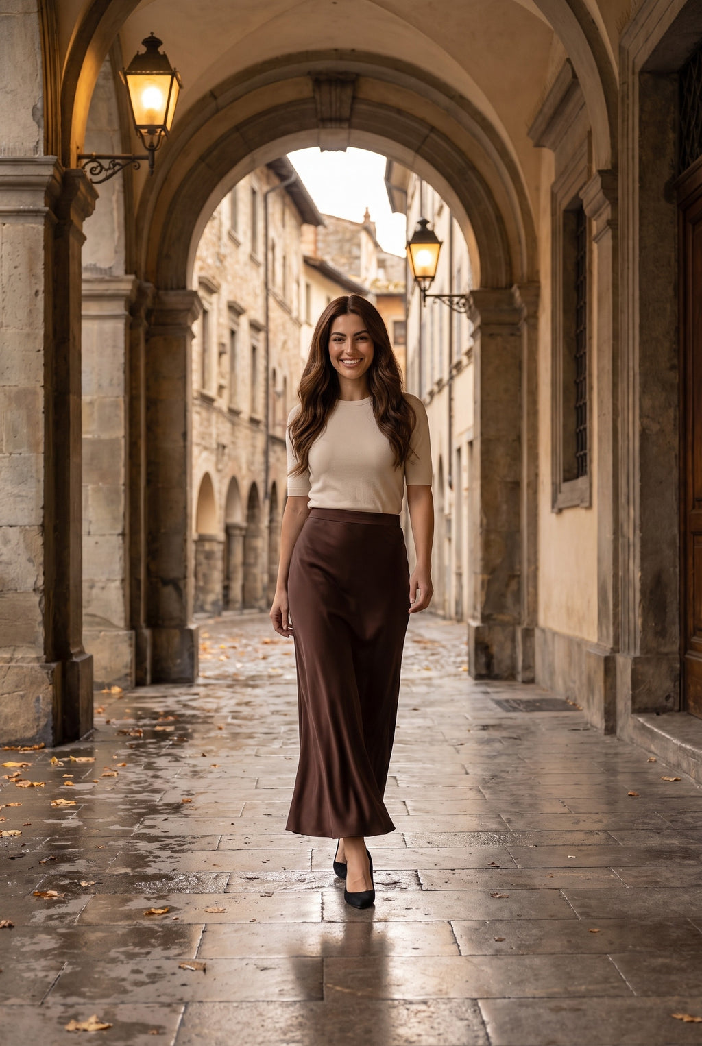 HEMERA Elegant Satin-Look High Waisted Maxi Skirt, lifestyle