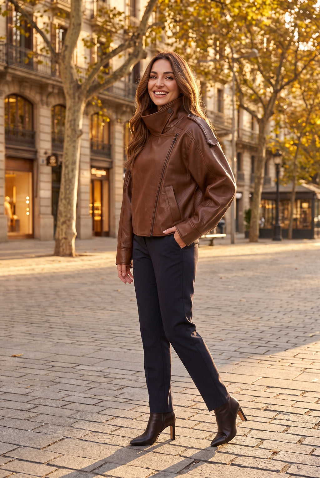 HENRIETTA Faux Leather Funnel Neck Biker Jacket, lifestyle