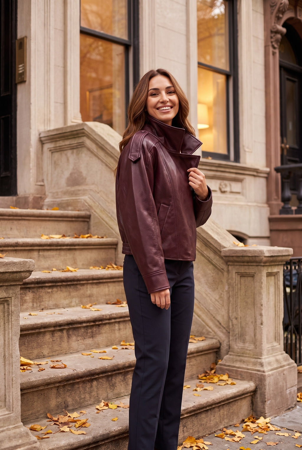 HENRIETTA Faux Leather Funnel Neck Biker Jacket, lifestyle