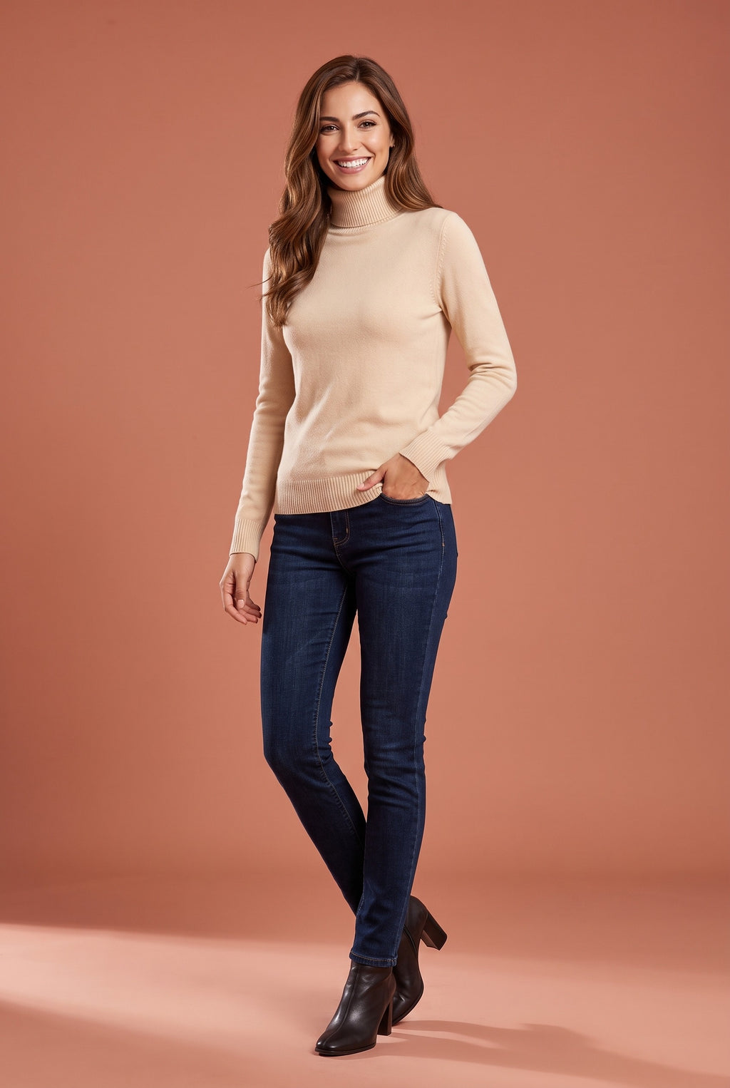 IVANA Fine Knit Roll Neck Jumper in white, front