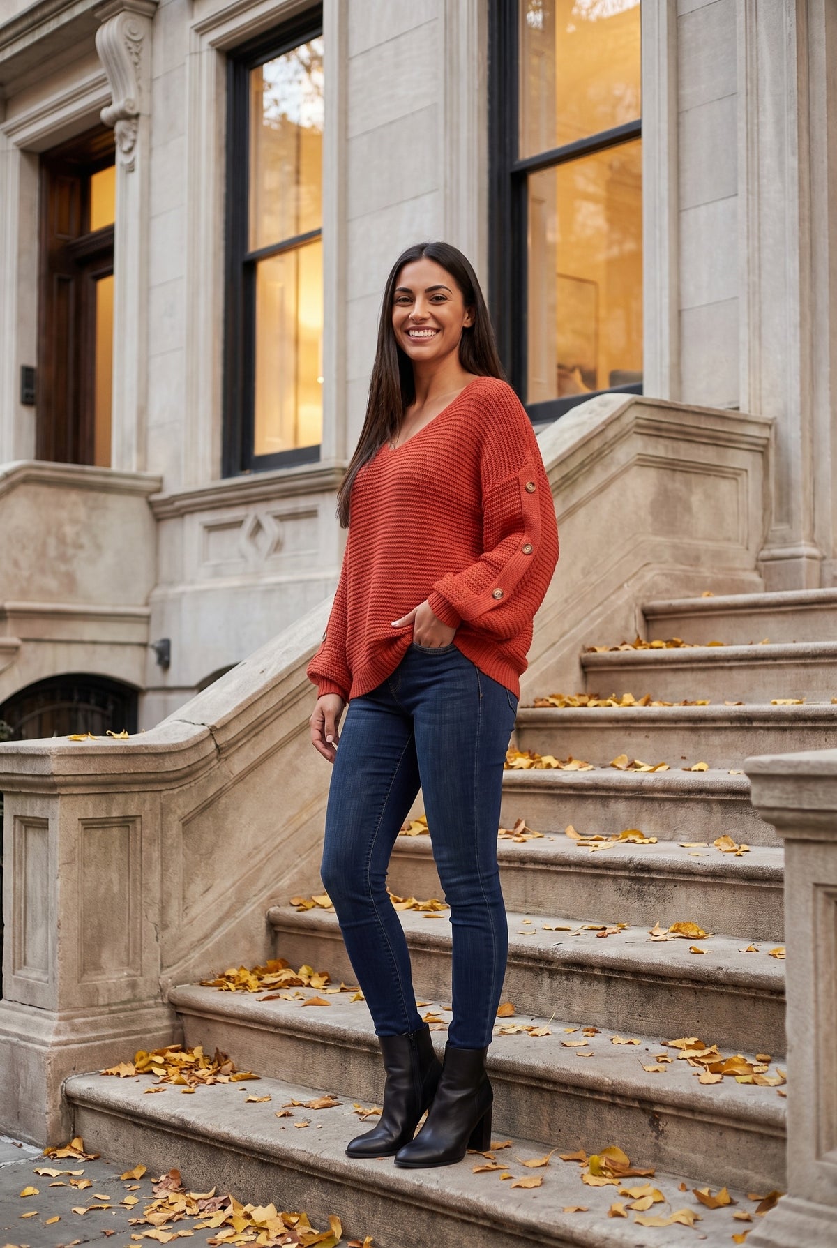 JOLENE Chunky V Neck Oversized Jumper, lifestyle