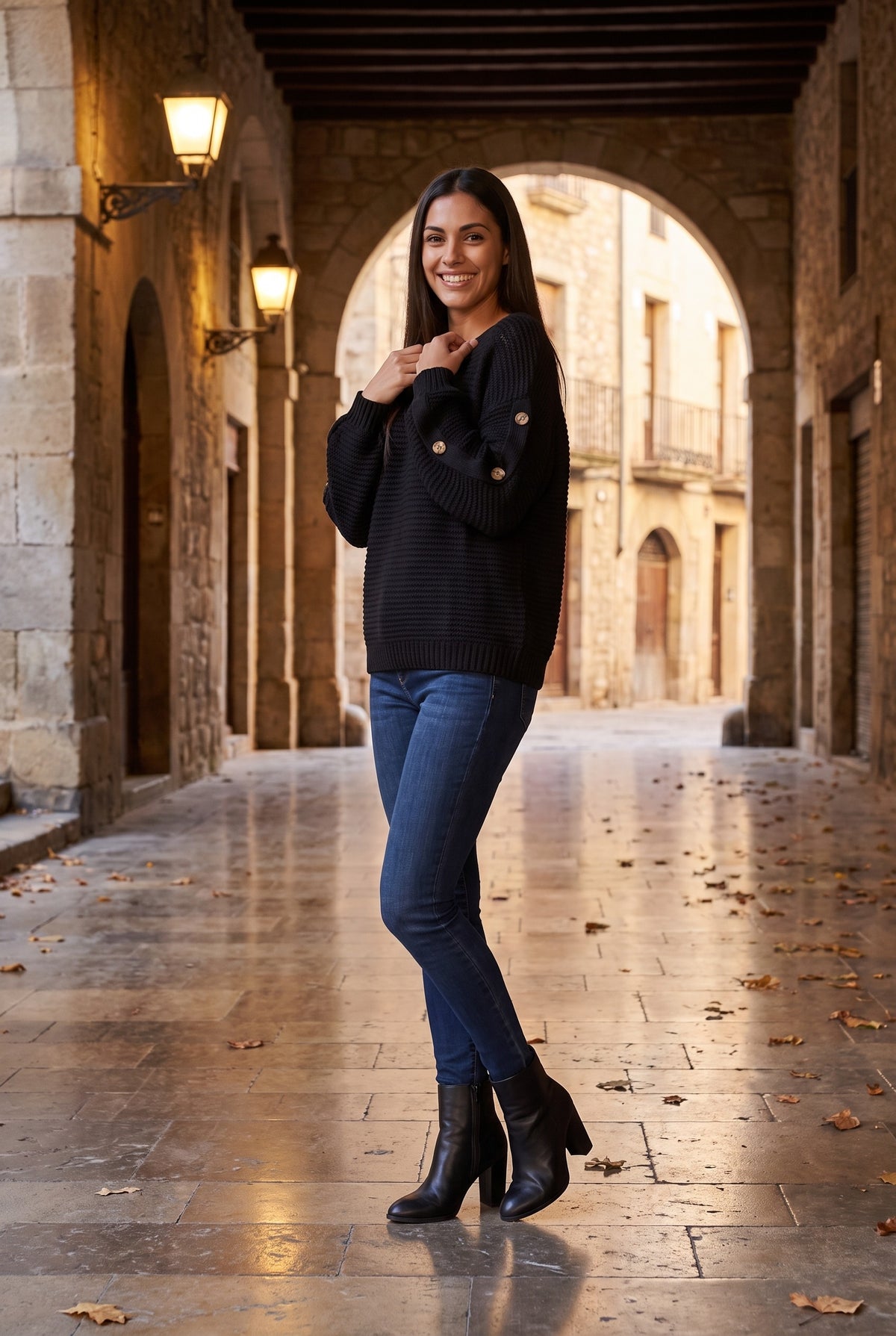 JOLENE Chunky V Neck Oversized Jumper, lifestyle