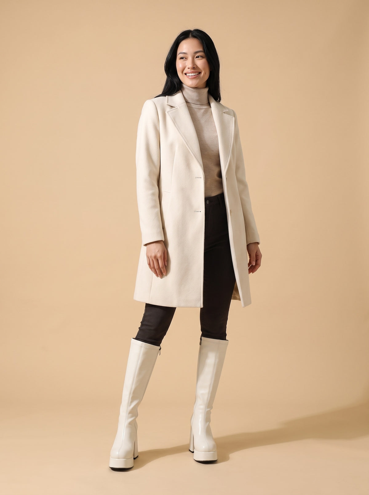 JOLIE Patent Platform Knee High Boots, worn full length