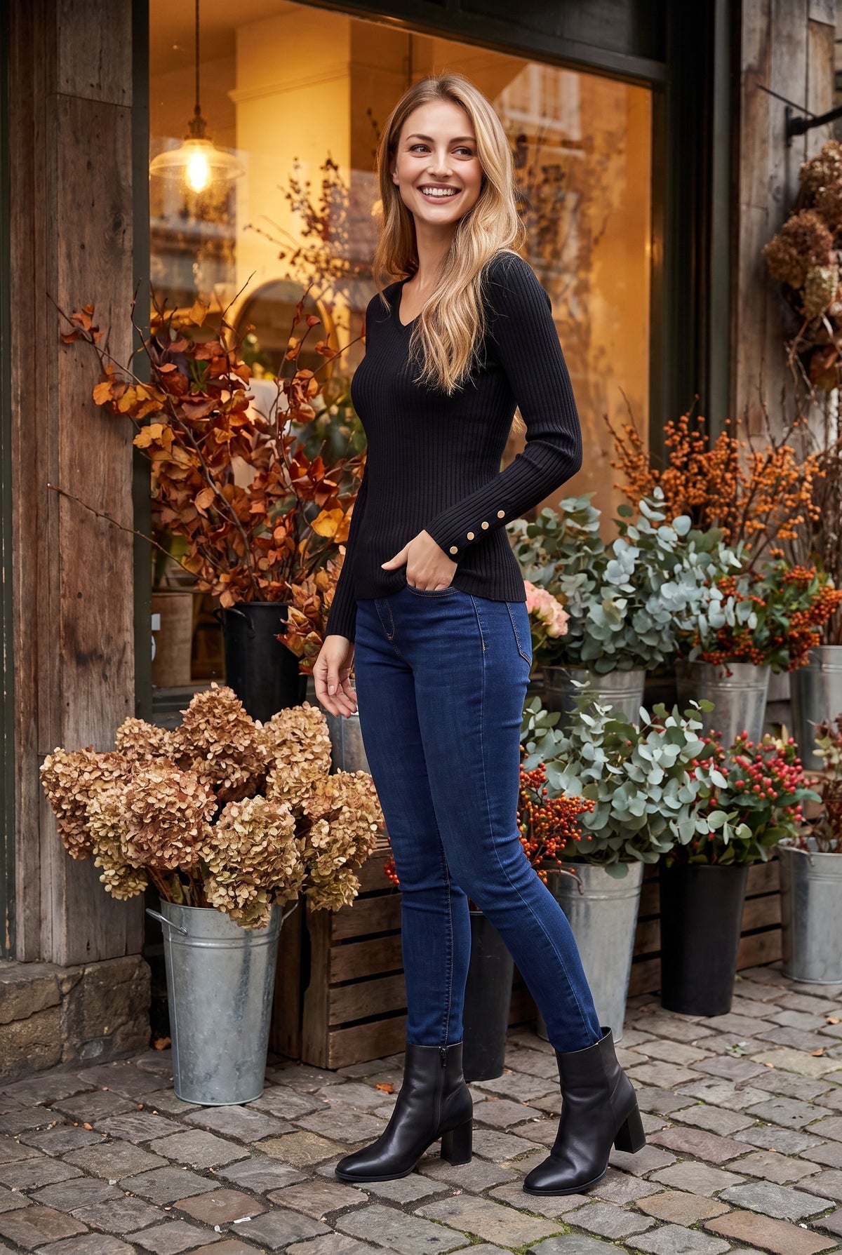 JULIANA Ribbed V Neck Jumper, lifestyle