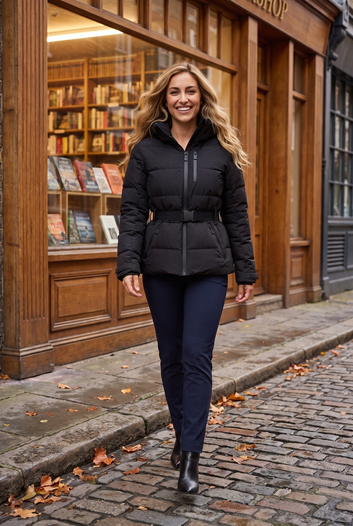 KAIA Belted Hooded Puffer Jacket, lifestyle
