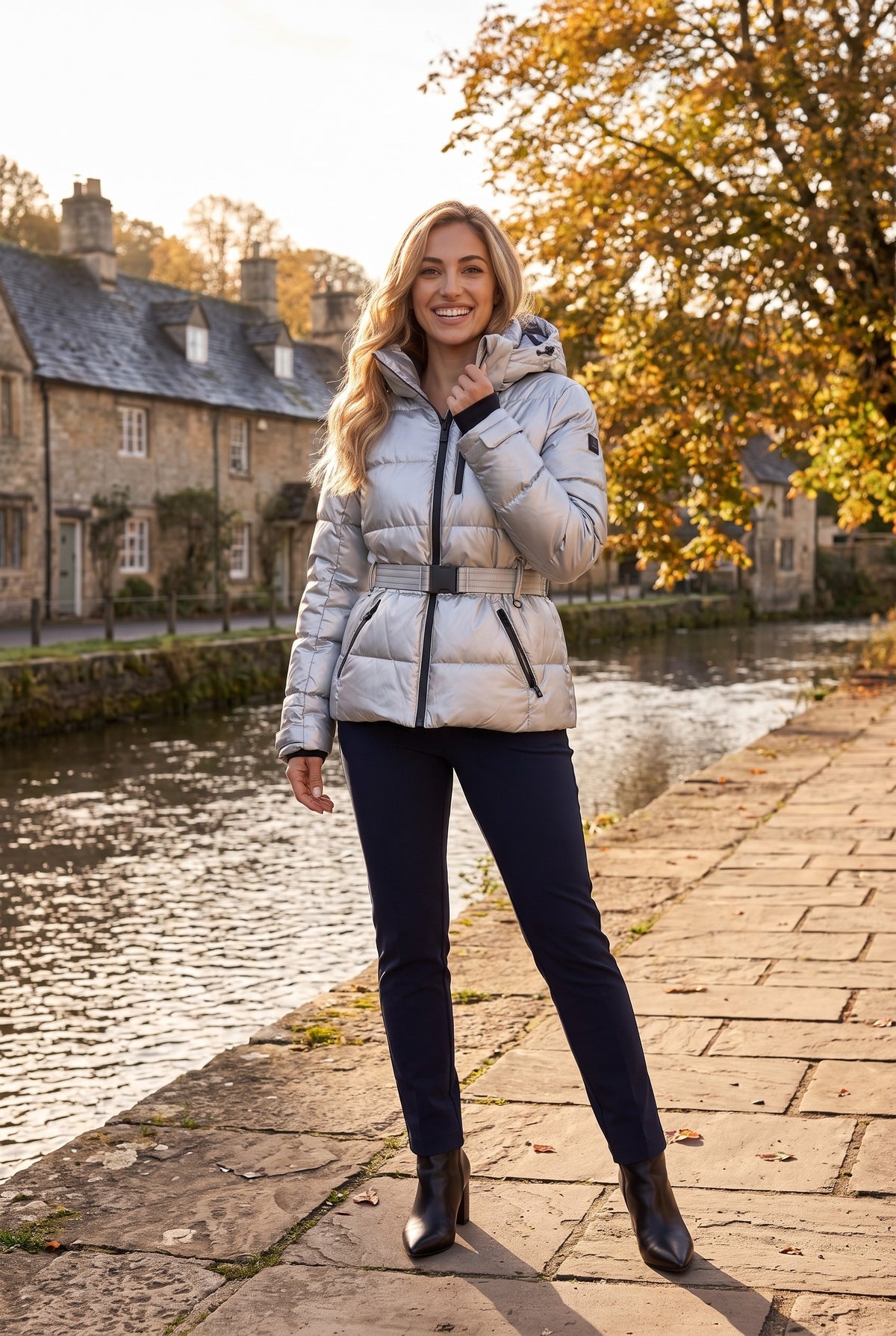 KAIA Belted Hooded Puffer Jacket, lifestyle