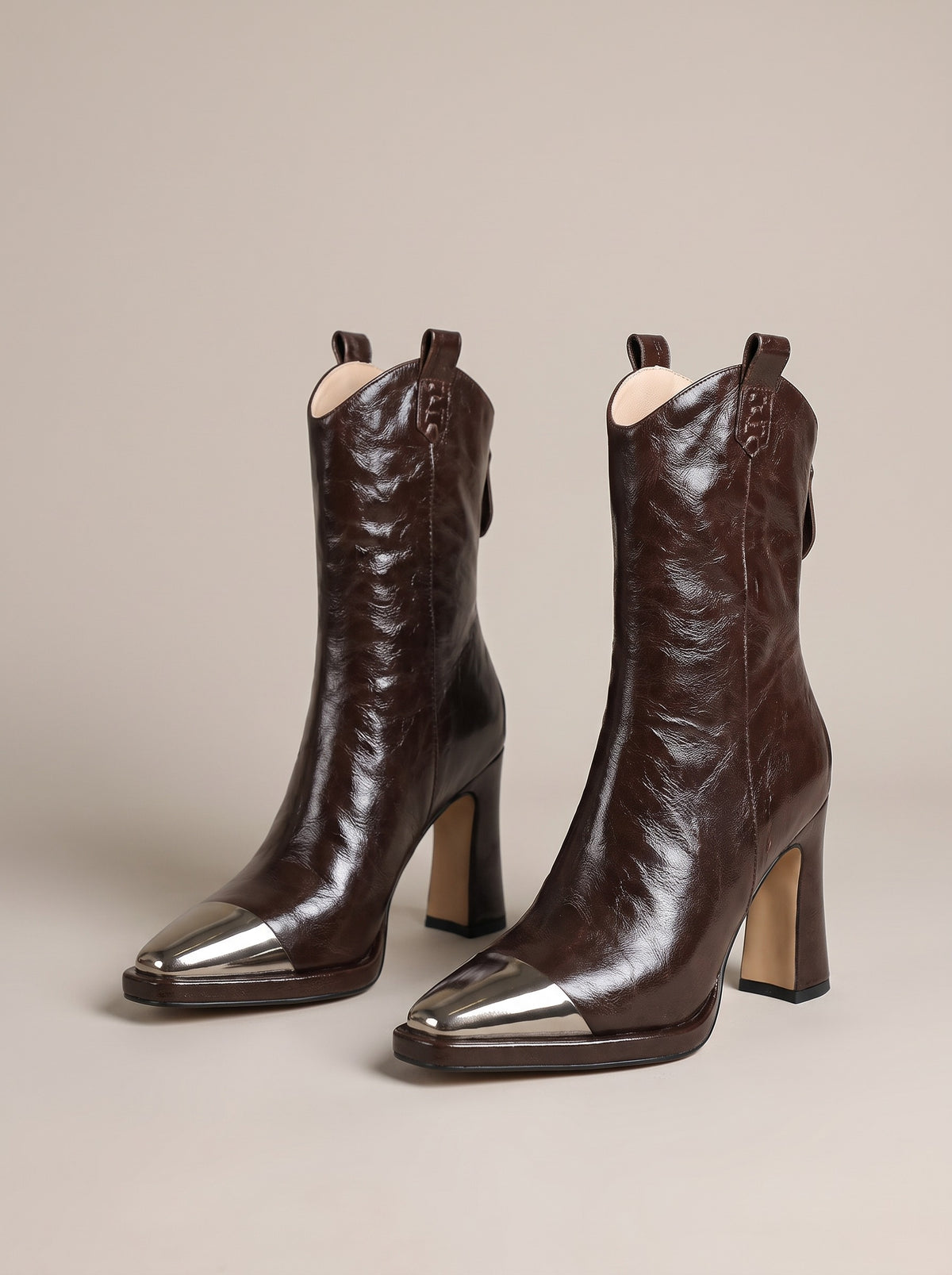 KAYLA Pointed Toe Heeled Ankle Boots in brown, front