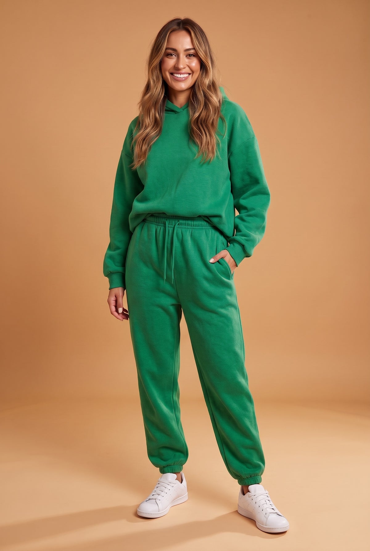 KEELY High Waisted Cuffed Joggers in green, front