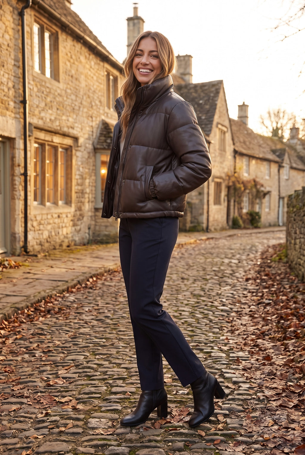 KEIRA Faux Leather Cropped Puffer Jacket, lifestyle
