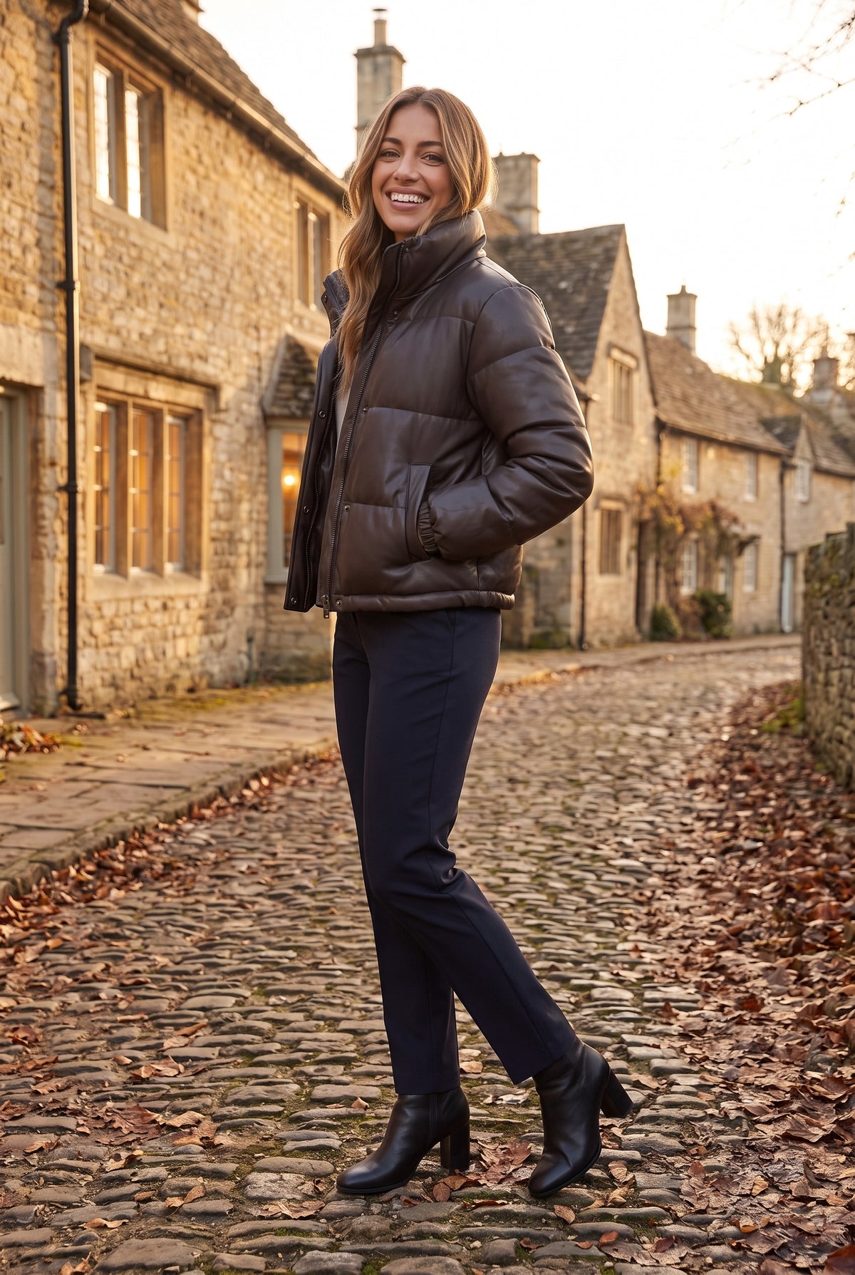 KEIRA Faux Leather Cropped Puffer Jacket, lifestyle
