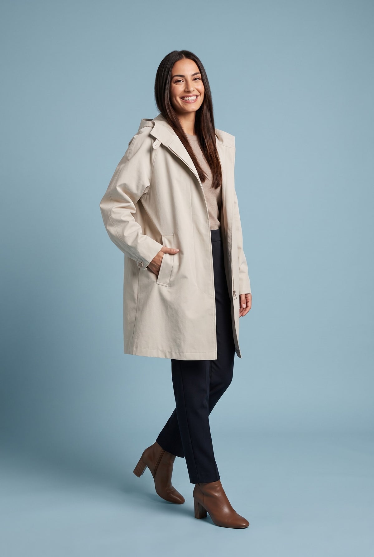 KENNEDY Hooded Oversized Trench Coat in off white, front